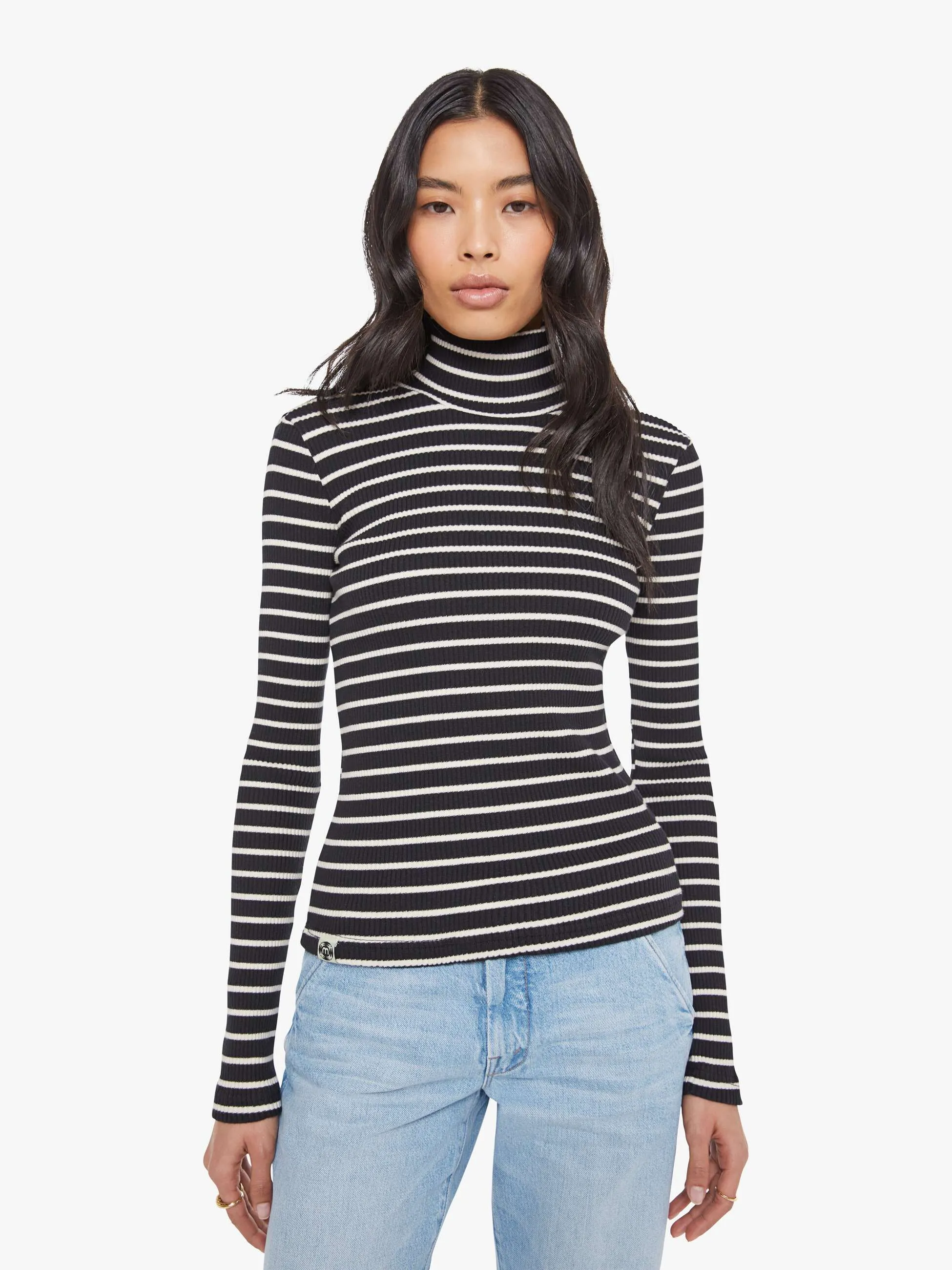 The Long Sleeve Hickey - Black And White Stripe sold by MOTHER