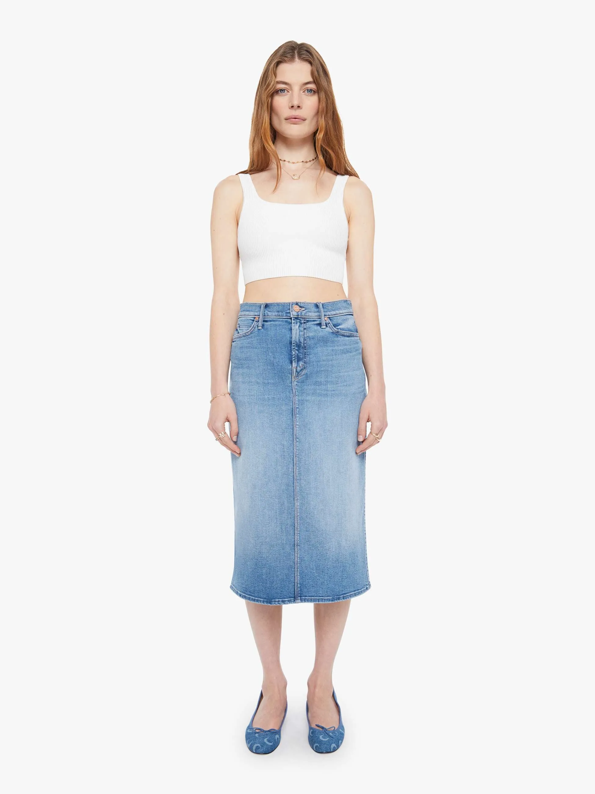 The Swooner Straight A Midi Skirt - Ride Hard, Live Louder sold by MOTHER product image thumbnail 2