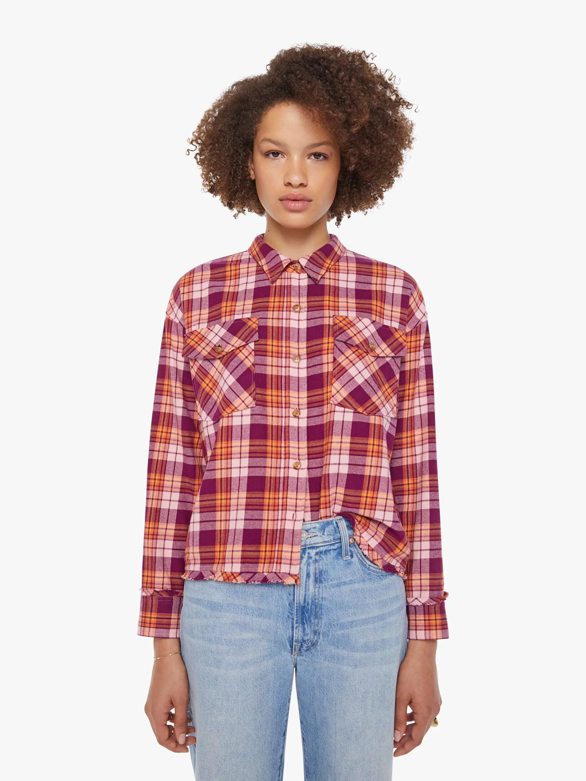 XiRENA Ian Shirt - Pink Orange Plaid sold by MOTHER