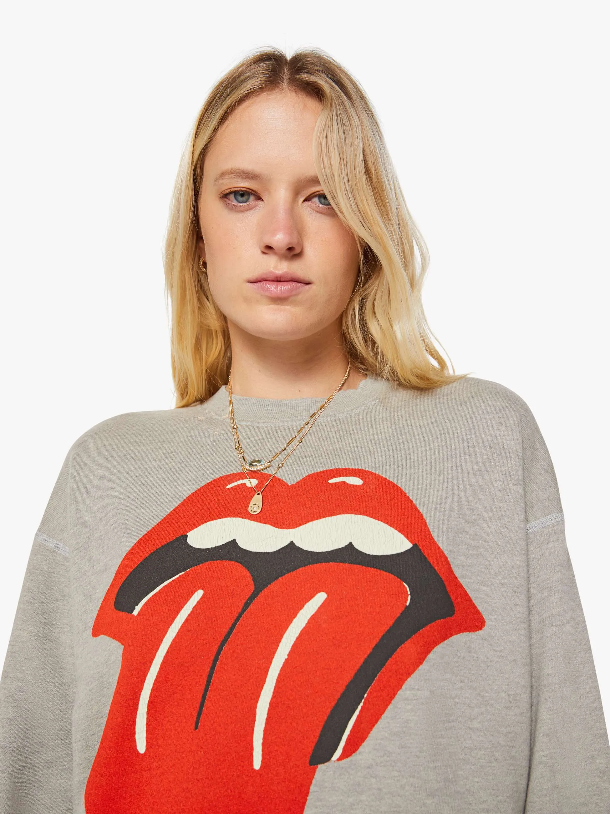 MadeWorn Rolling Stones Destroyed Sweatshirt - Heather Grey sold by MOTHER product image thumbnail 5