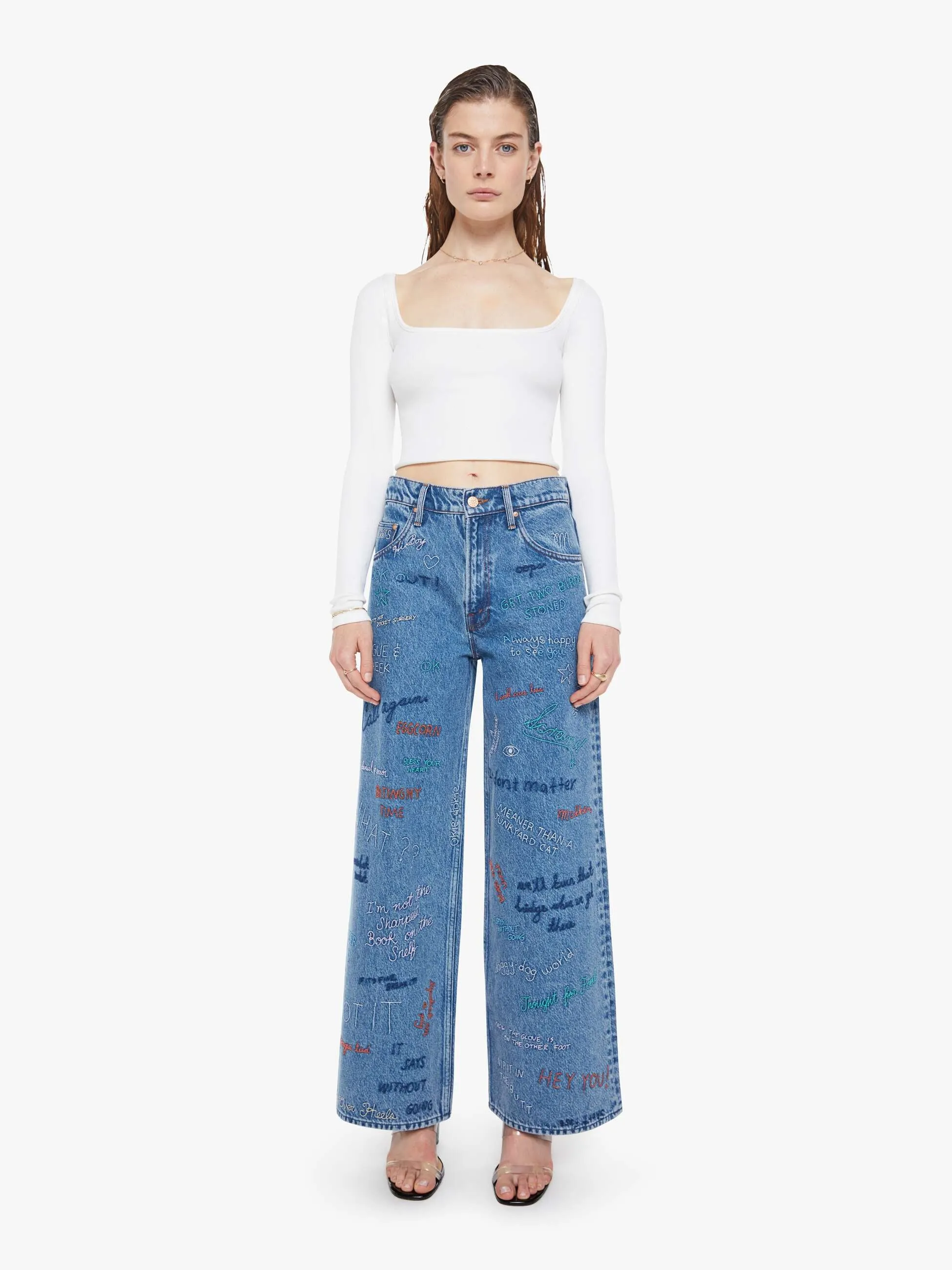 SNACKS! The Mid Rise Double Dip Nerdy - Alphabet Soup sold by MOTHER product image thumbnail 2