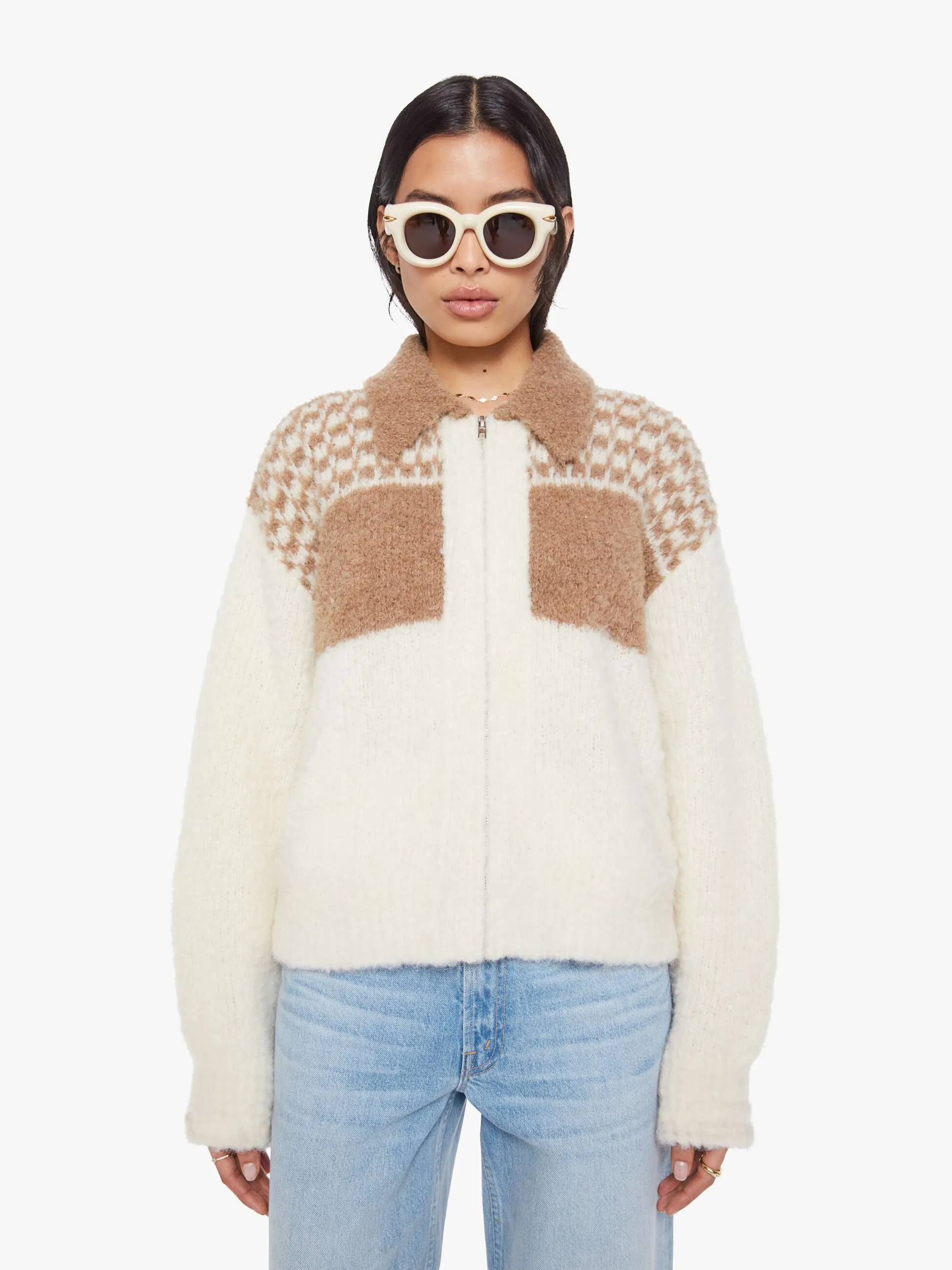 The Zip Raquette Cardigan - Fluff Back sold by MOTHER