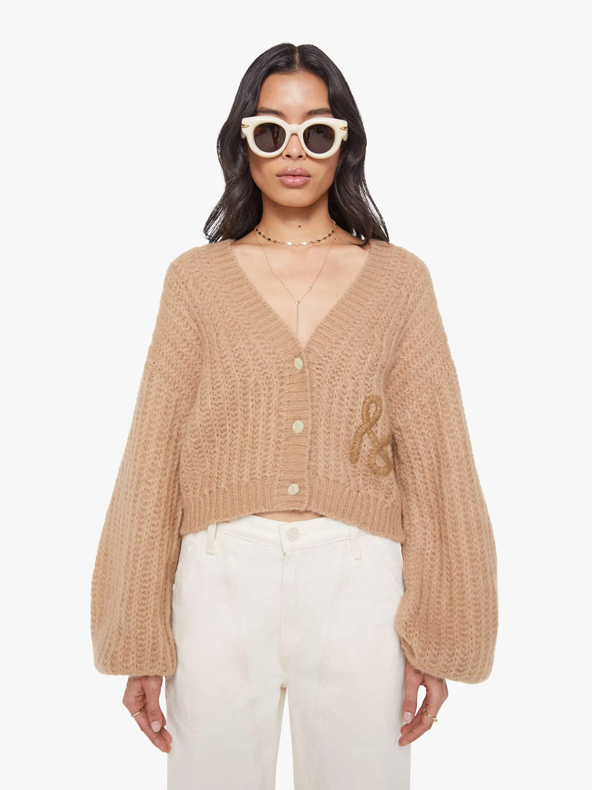 The Puffy Sleeve Varsity Cardigan - Cotton Candy sold by MOTHER