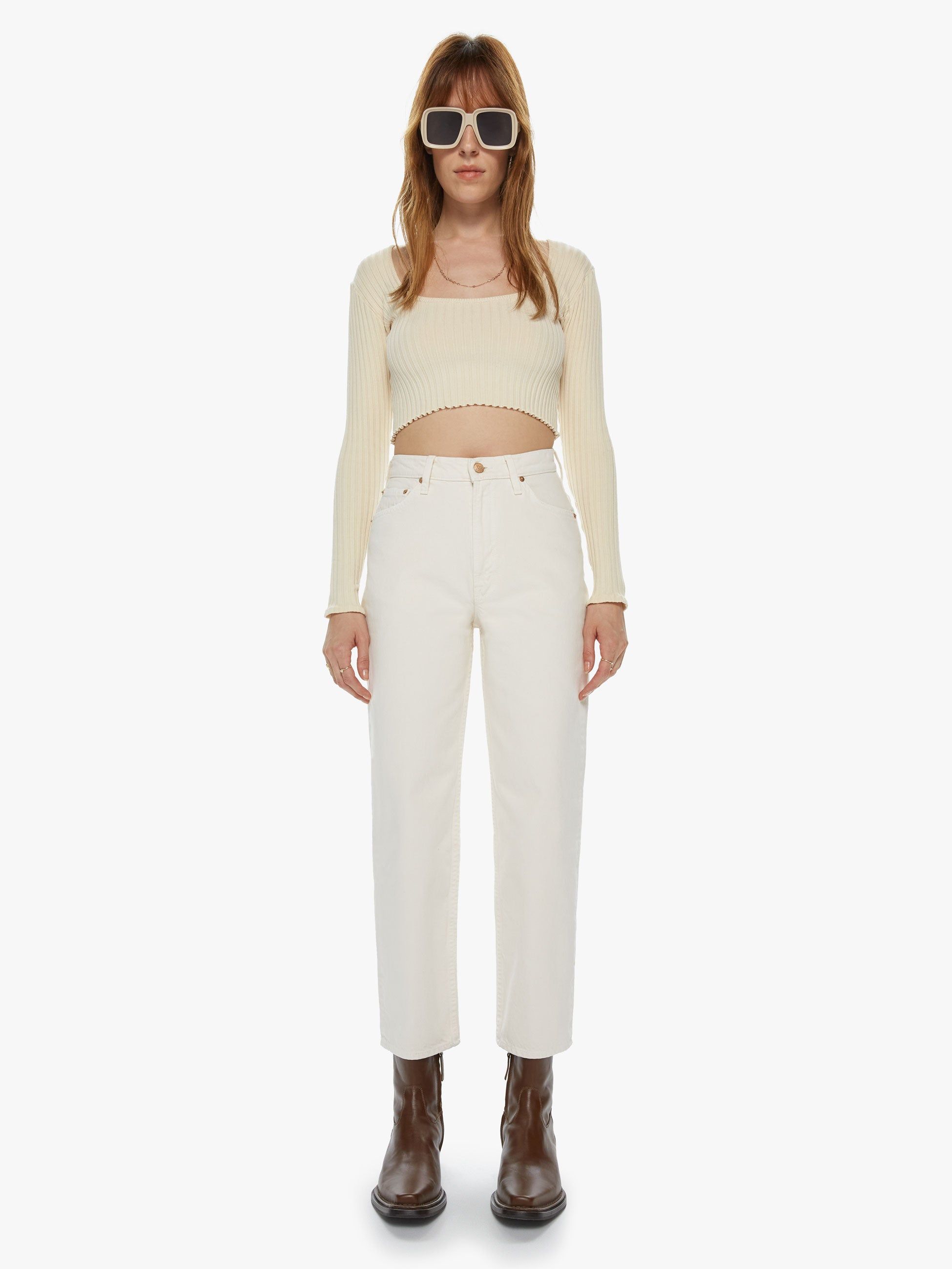 SNACKS! High Waisted Double Stack Ankle - Natural sold by MOTHER