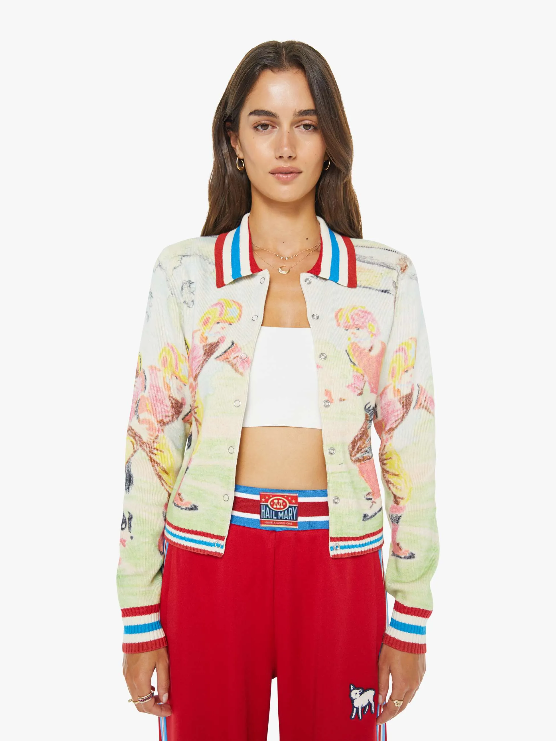 The Slim Raquette Cardigan - Scramble sold by MOTHER