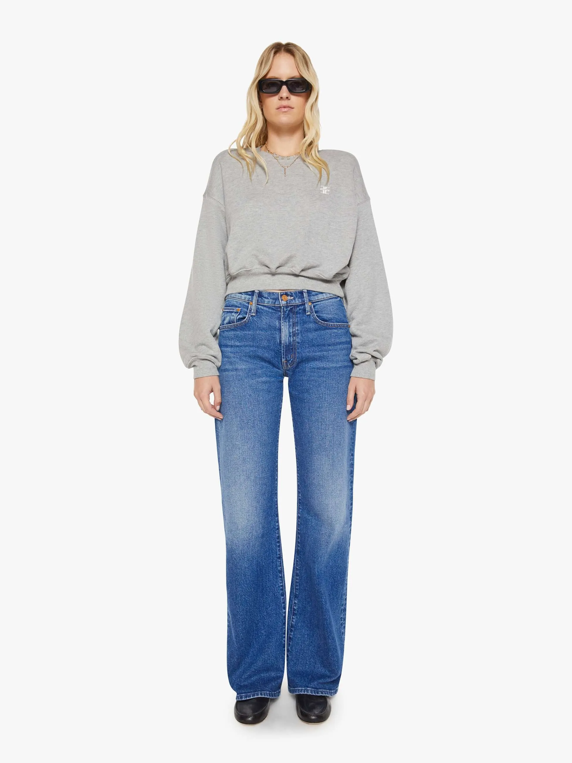 Eterne Cropped Crewneck Sweatshirt - Heather Grey sold by MOTHER product image thumbnail 5