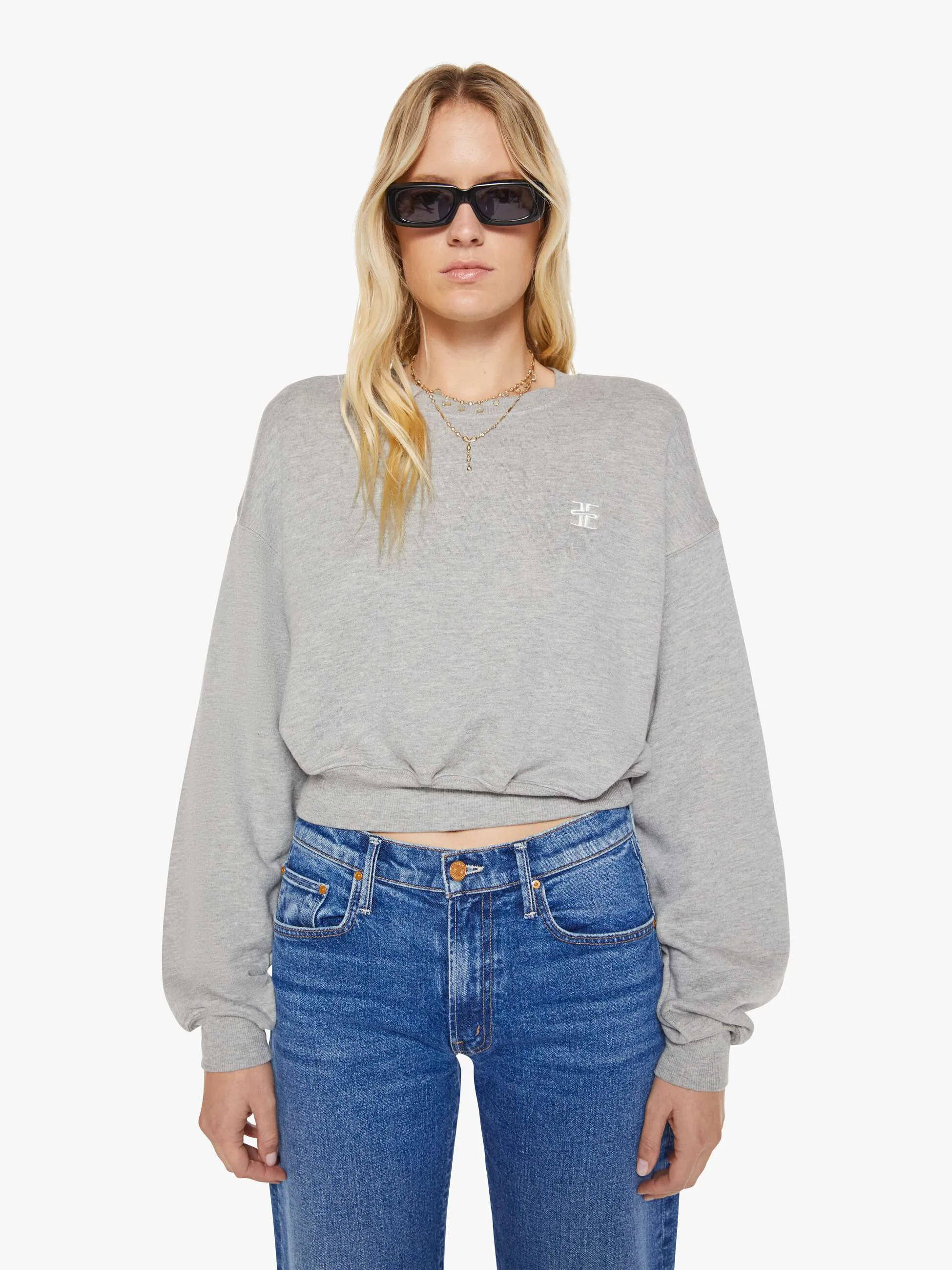Eterne Cropped Crewneck Sweatshirt - Heather Grey sold by MOTHER