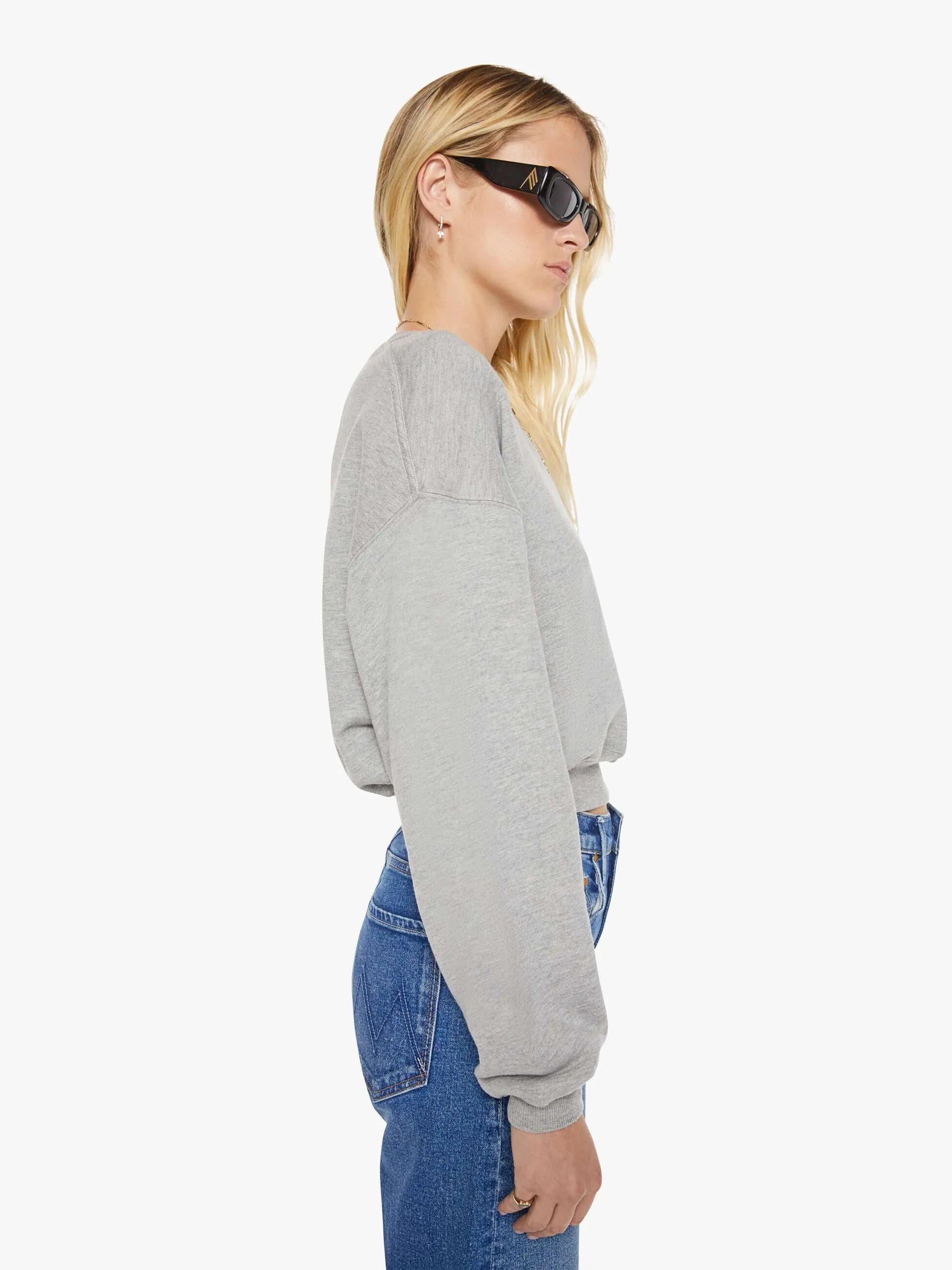 Eterne Cropped Crewneck Sweatshirt - Heather Grey sold by MOTHER product image thumbnail 3