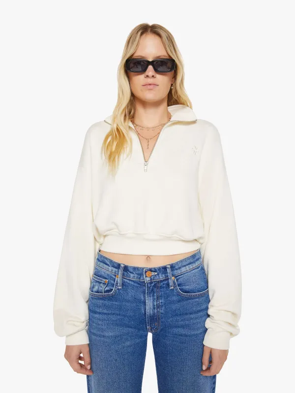Eterne Cropped Half-Zip Sweatshirt - Cream sold by MOTHER