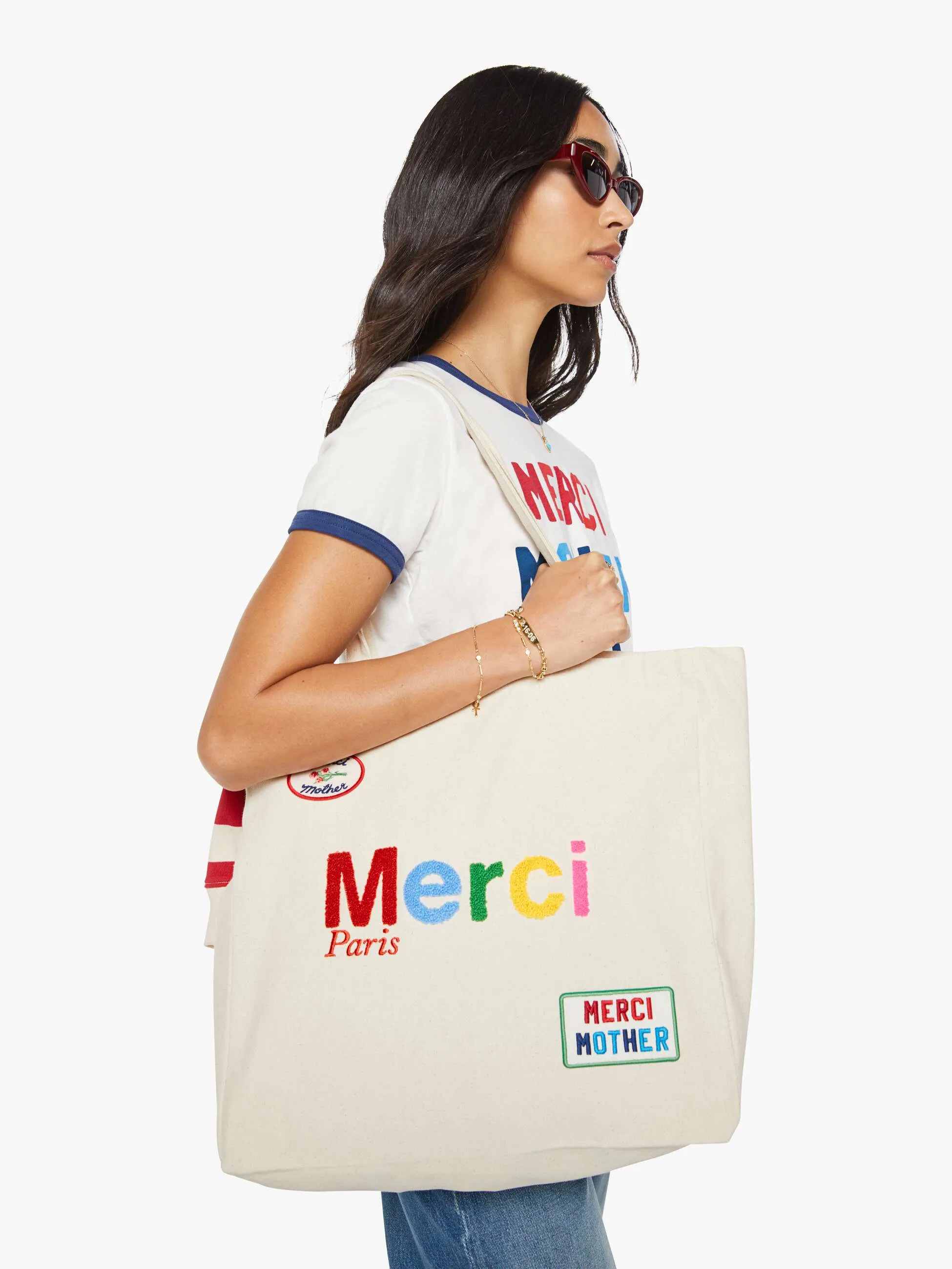 Merci x MOTHER Merci Tote - Ecru And Multi sold by MOTHER