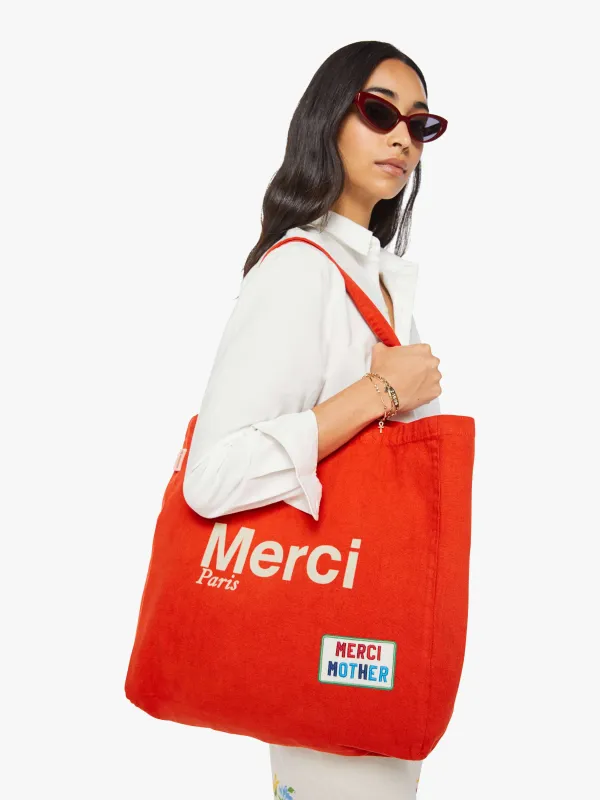 Merci x MOTHER Merci Tote - Red And Ecru made by MOTHER