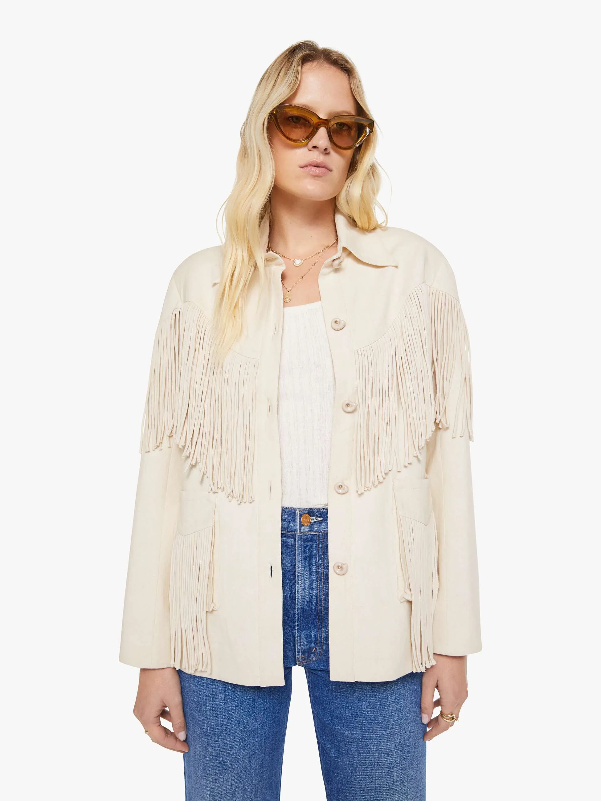 Alix of Bohemia Jude Fringe Jacket - Dune sold by MOTHER