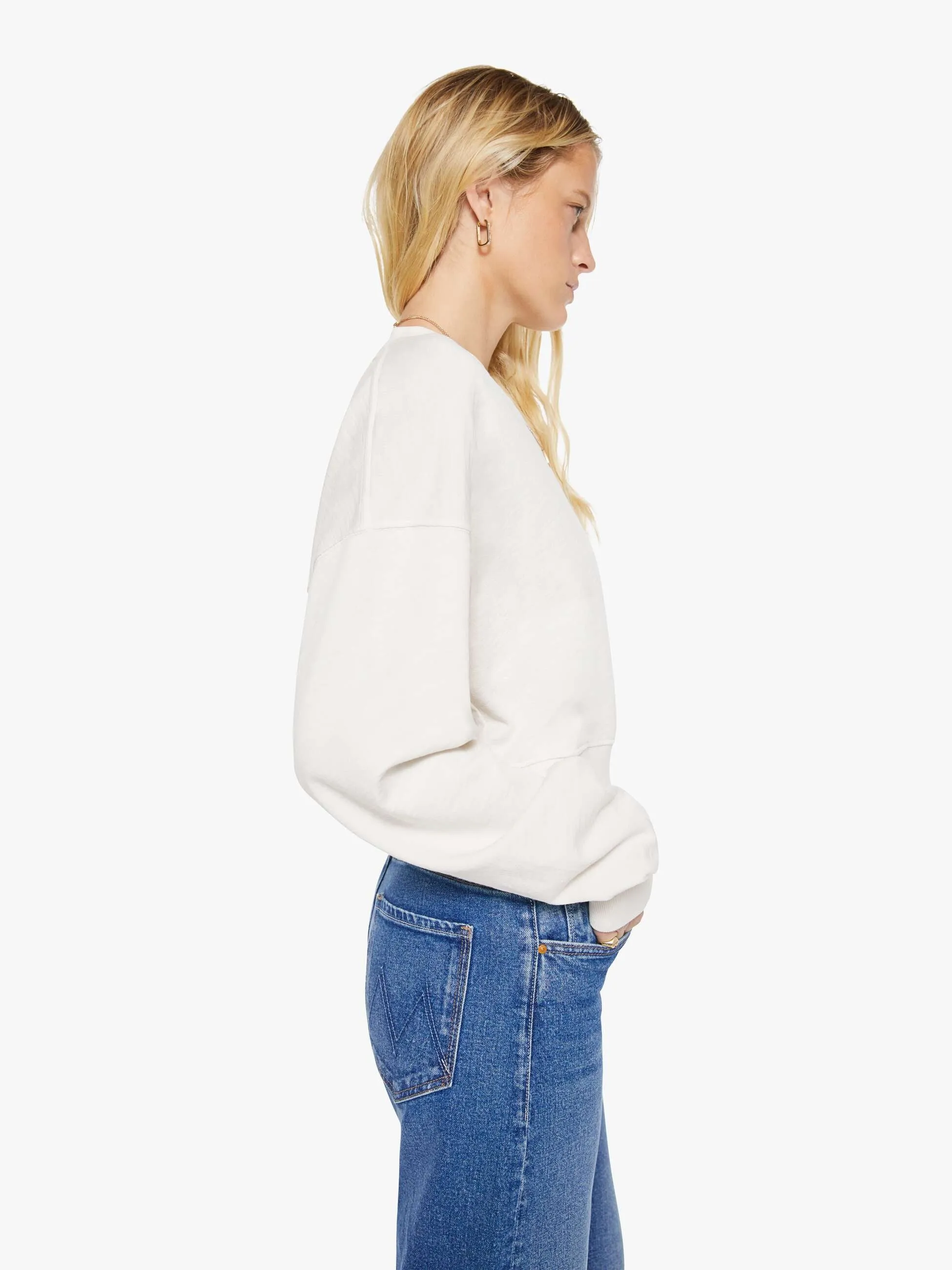 Eterne Cropped V-Neck Sweatshirt - Bone sold by MOTHER product image thumbnail 3