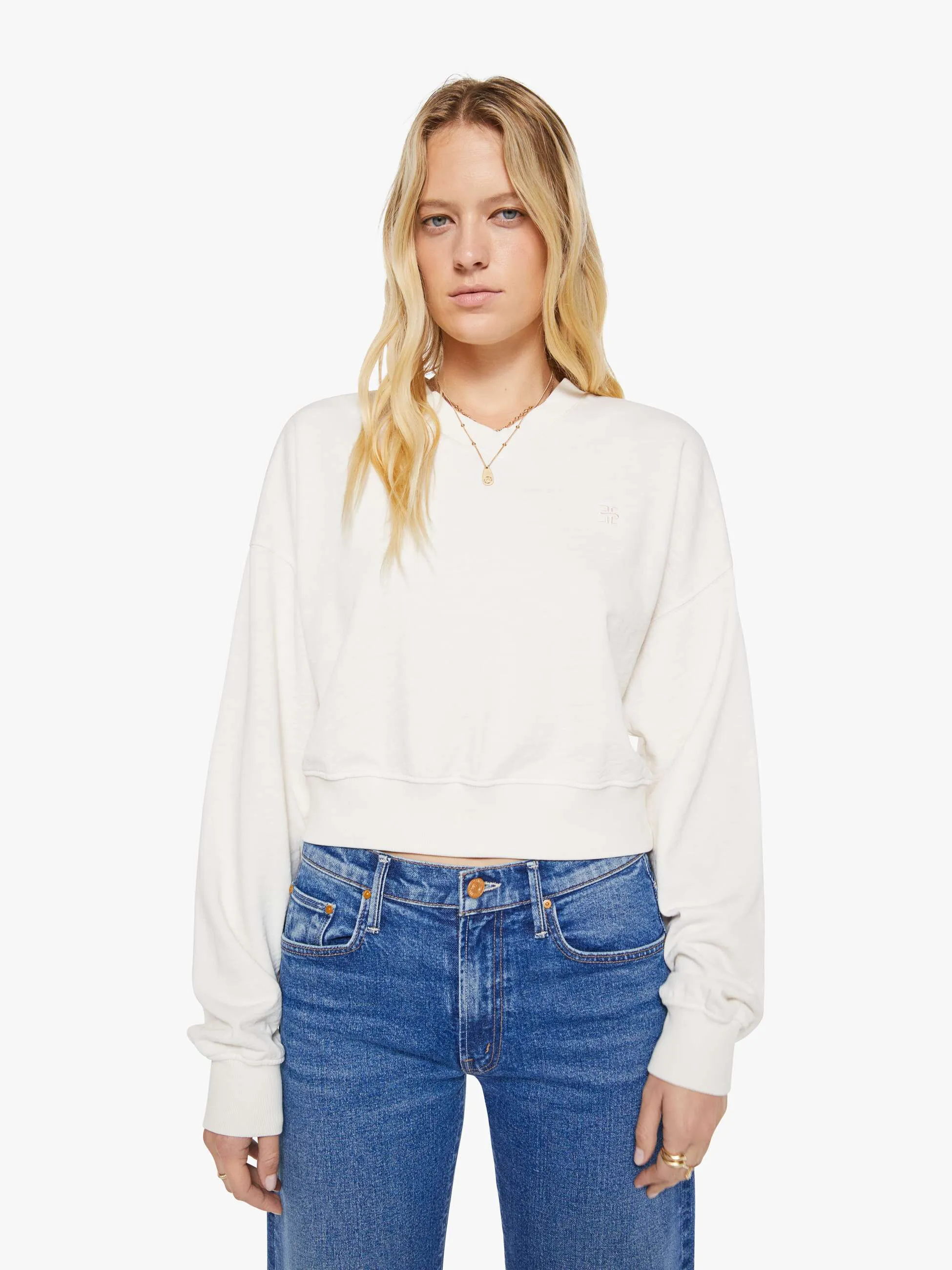 Eterne Cropped V-Neck Sweatshirt - Bone sold by MOTHER product image thumbnail 2