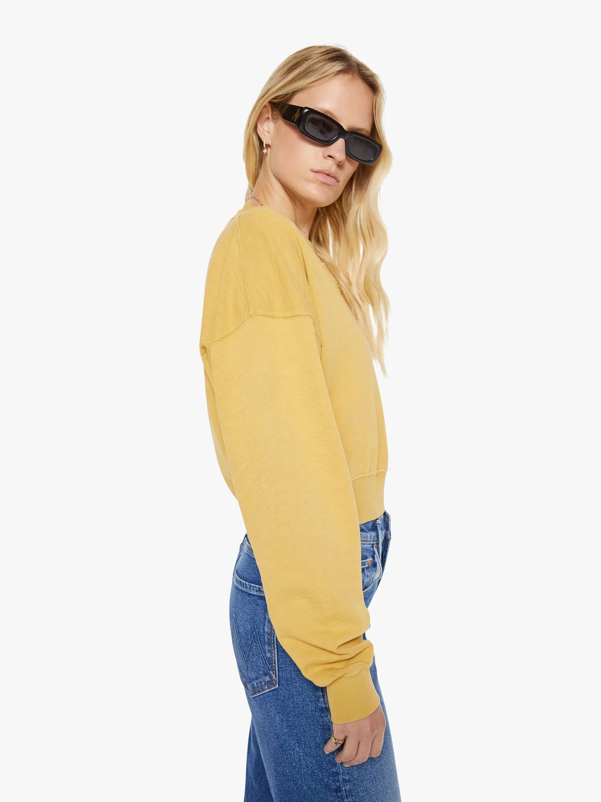 Eterne Cropped V-Neck Sweatshirt - Saffron sold by MOTHER product image thumbnail 3