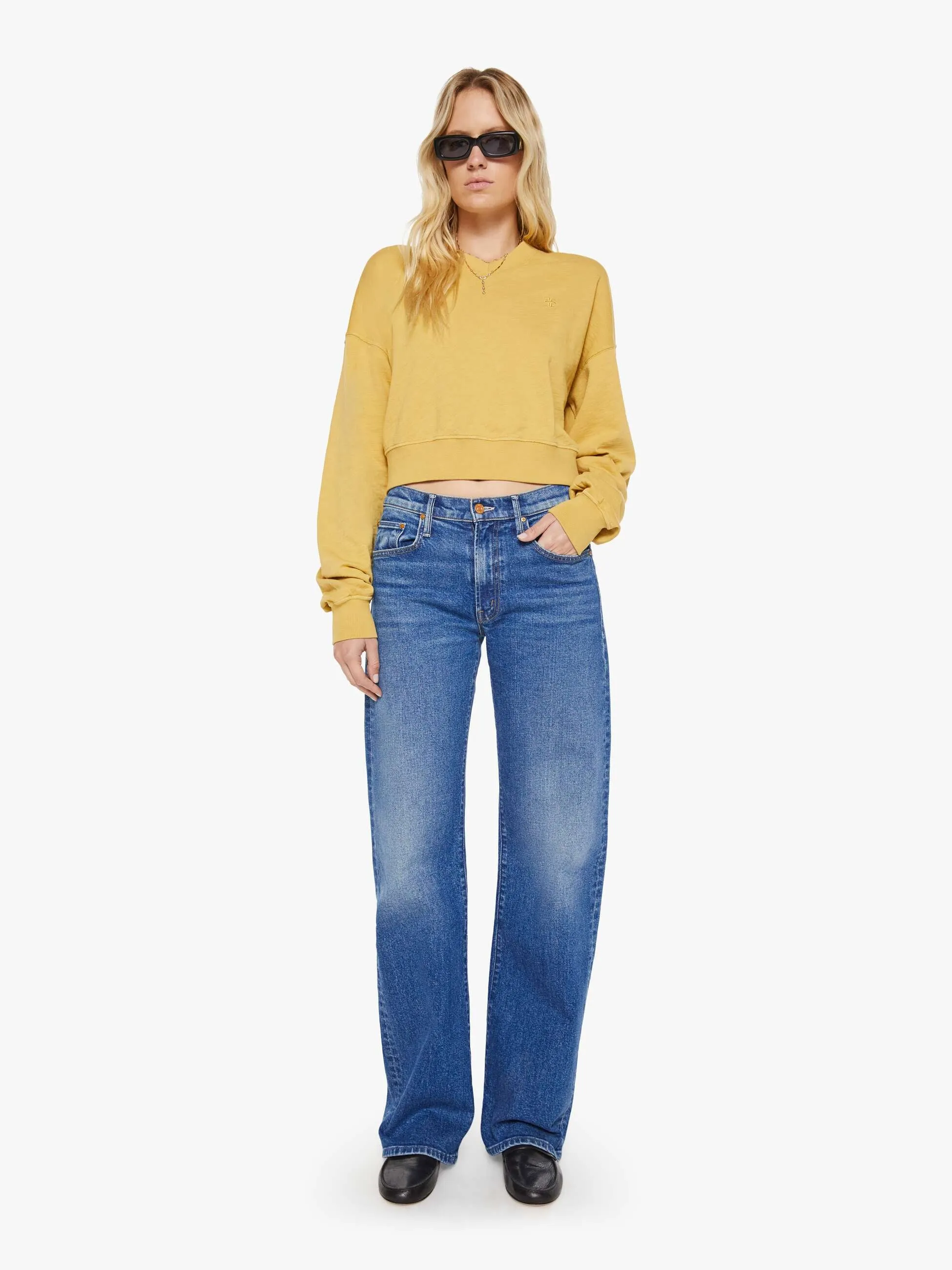 Eterne Cropped V-Neck Sweatshirt - Saffron sold by MOTHER product image thumbnail 5