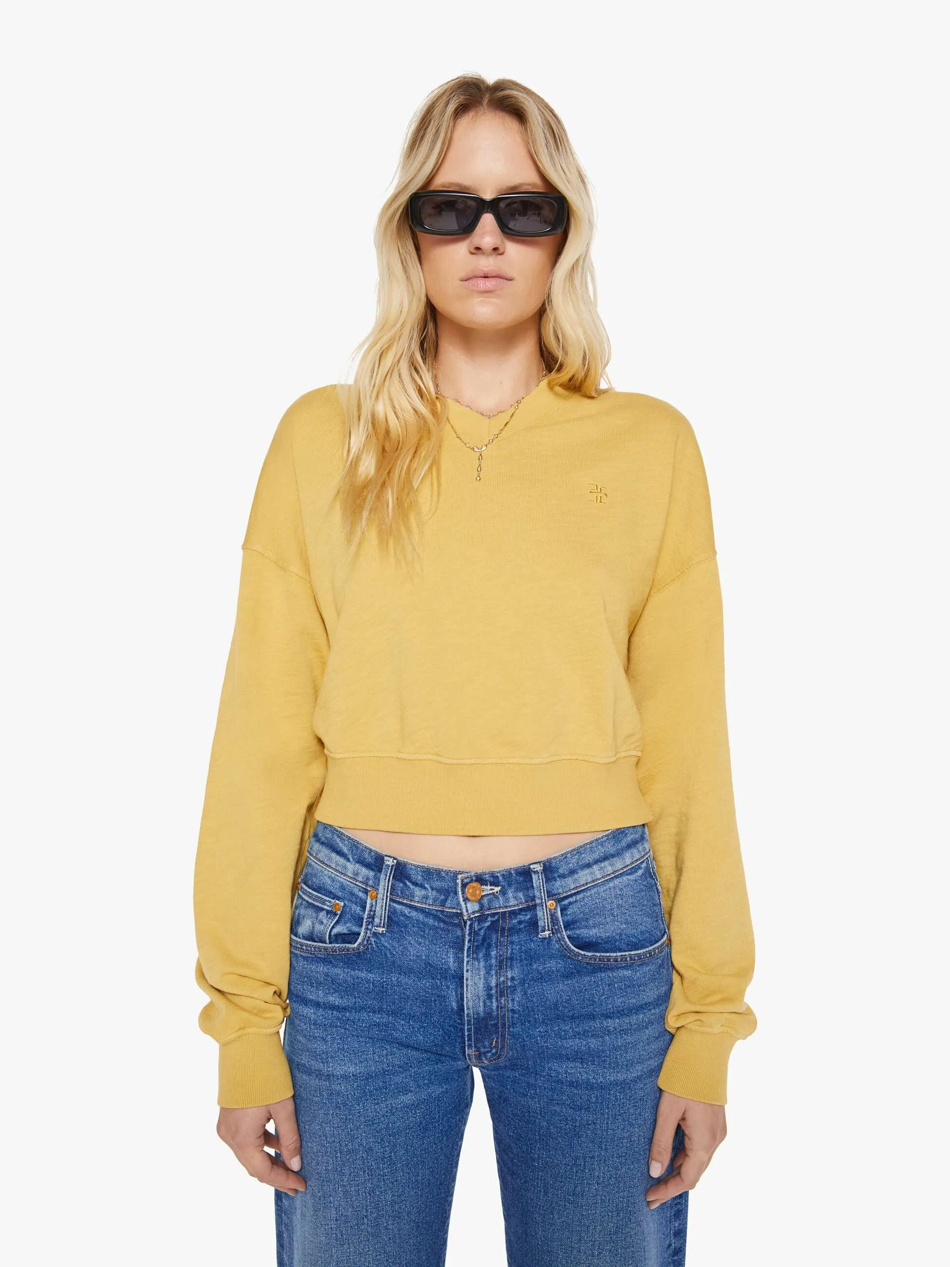 Eterne Cropped V-Neck Sweatshirt - Saffron sold by MOTHER