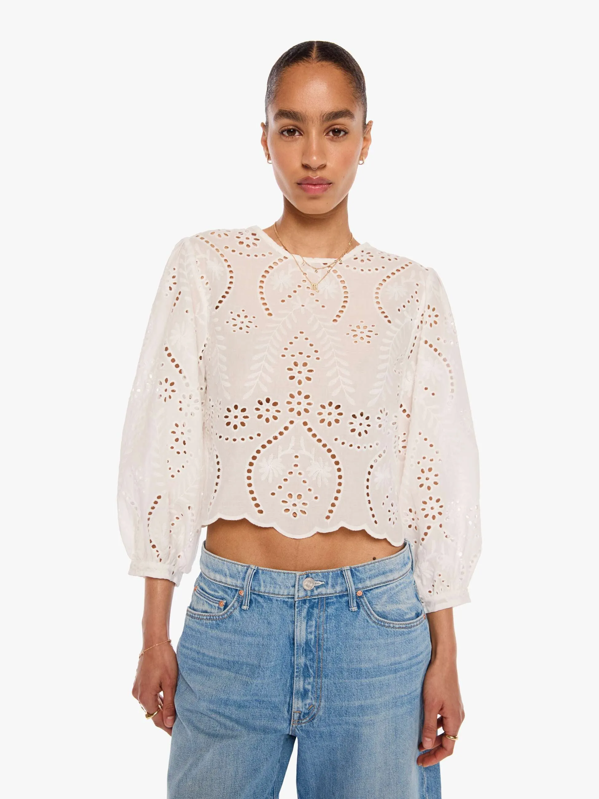 Natalie Martin Lisa Top - Athena Embroidery Salt sold by MOTHER