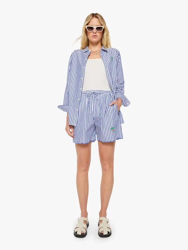 The Drawn Freeballer Short - White And Blue Stripe made by MOTHER