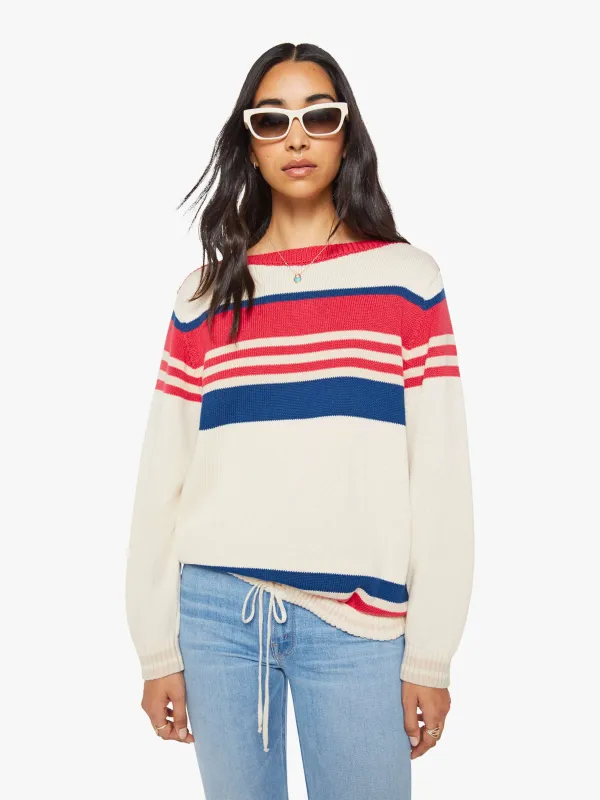 The L/S Skipper - Ivory Red Multi Stripe made by MOTHER