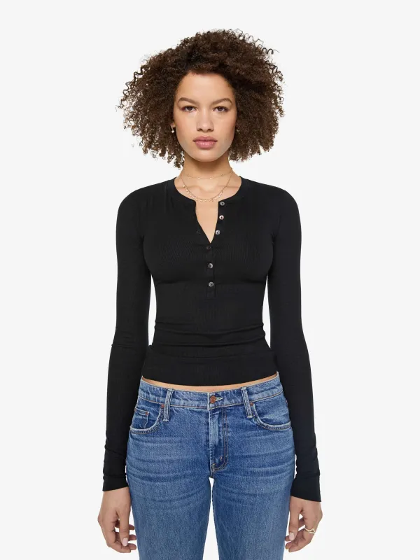 Eterne Long Sleeve Henley Top - Black made by Eterne