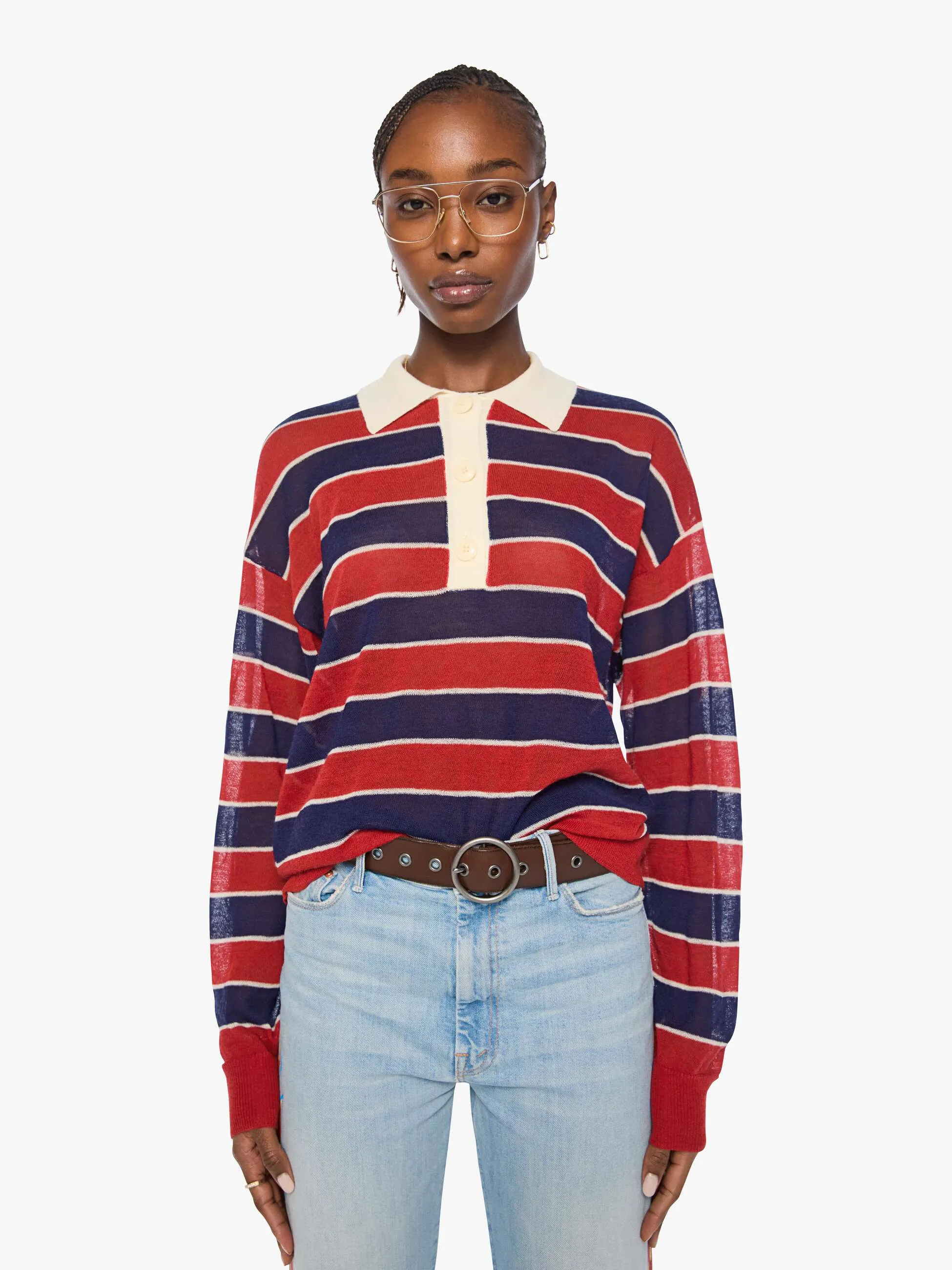 The Biggie Raquette - Red And Navy Stripe sold by MOTHER