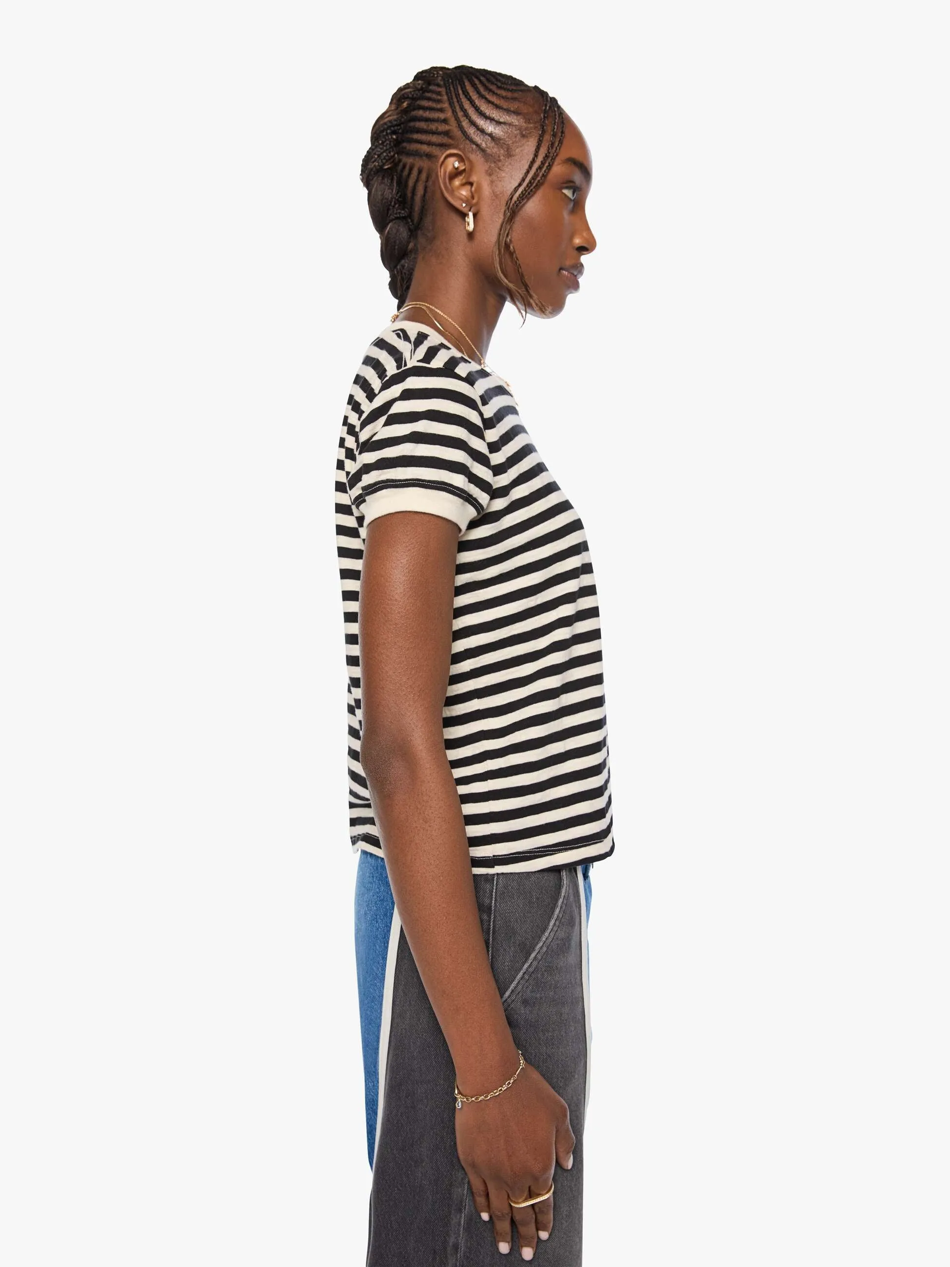 The Boxy Goodie Goodie - Black And Cream Stripe sold by MOTHER product image thumbnail 3