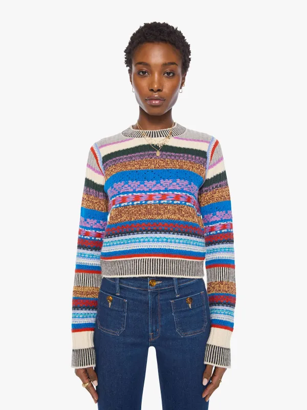 The Extra Crop Jumper - Red Ivory Blue Multi Stripe made by MOTHER