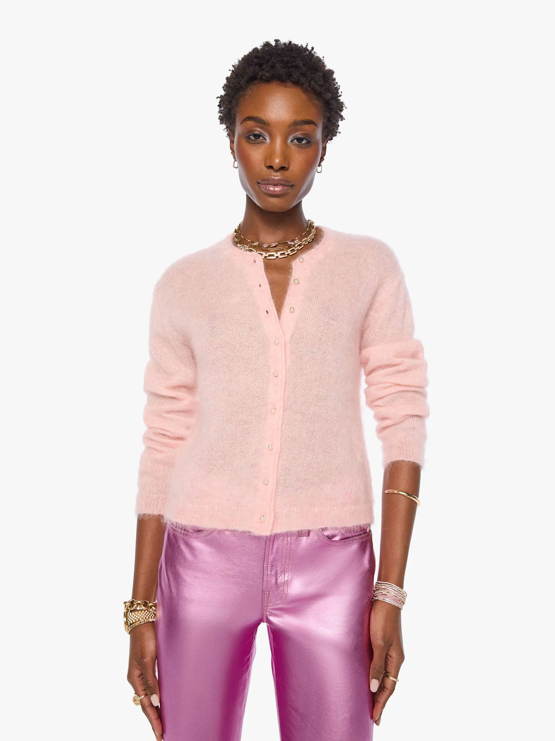 The Cropped Cardigan - Cotton Candy Powder sold by MOTHER