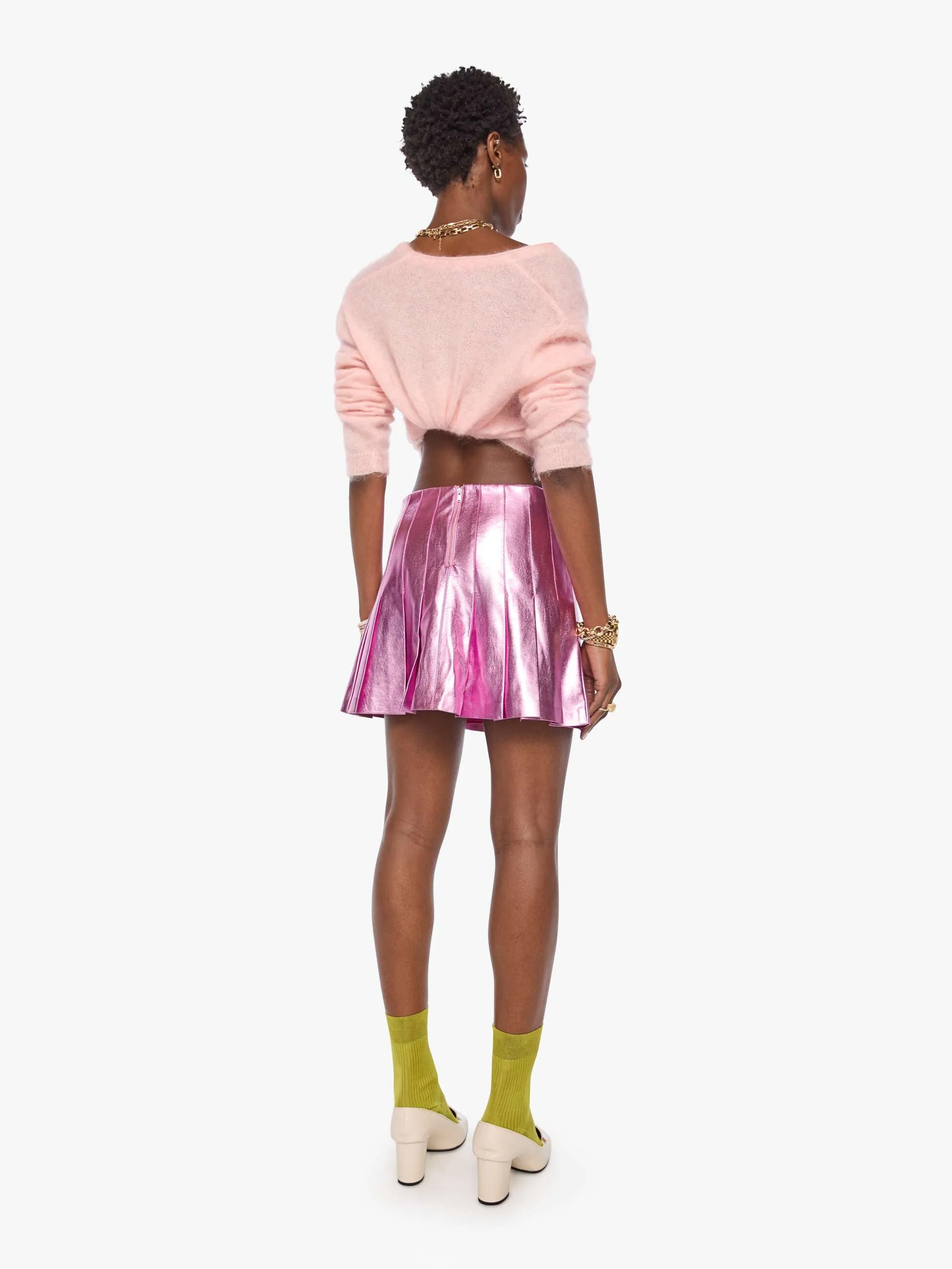 The Pleated Mini Skirt - Hoop Earrings sold by MOTHER product image thumbnail 4