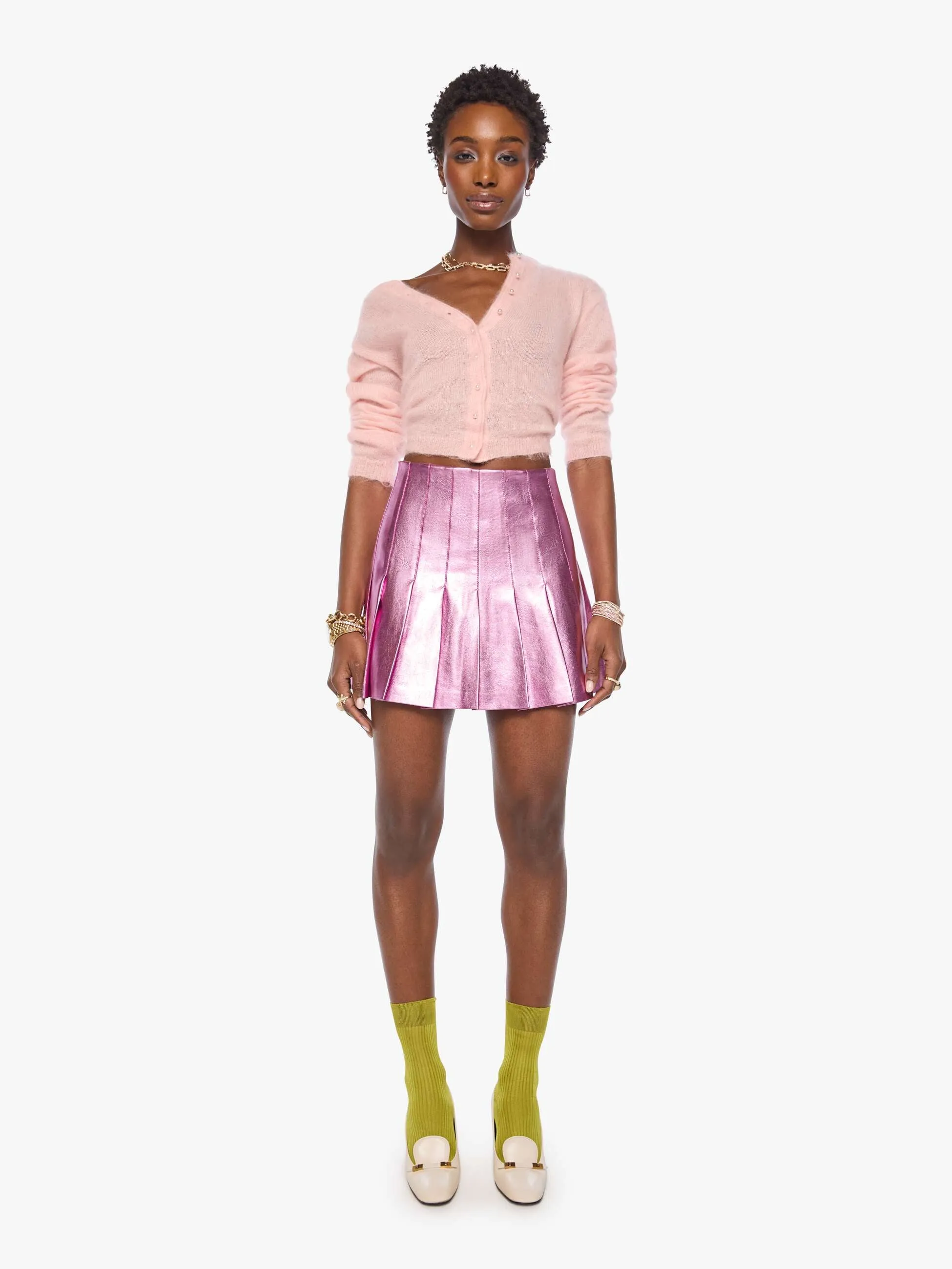 The Pleated Mini Skirt - Hoop Earrings sold by MOTHER