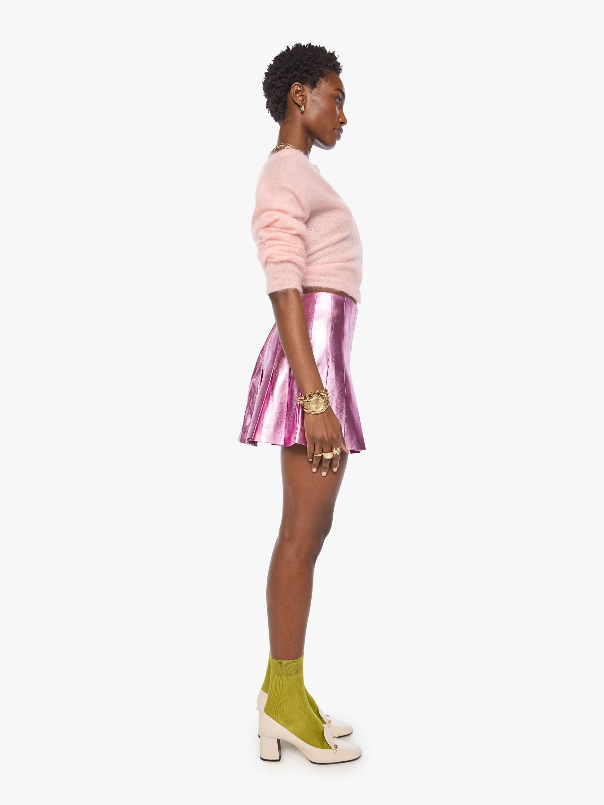The Pleated Mini Skirt - Hoop Earrings sold by MOTHER product image thumbnail 3