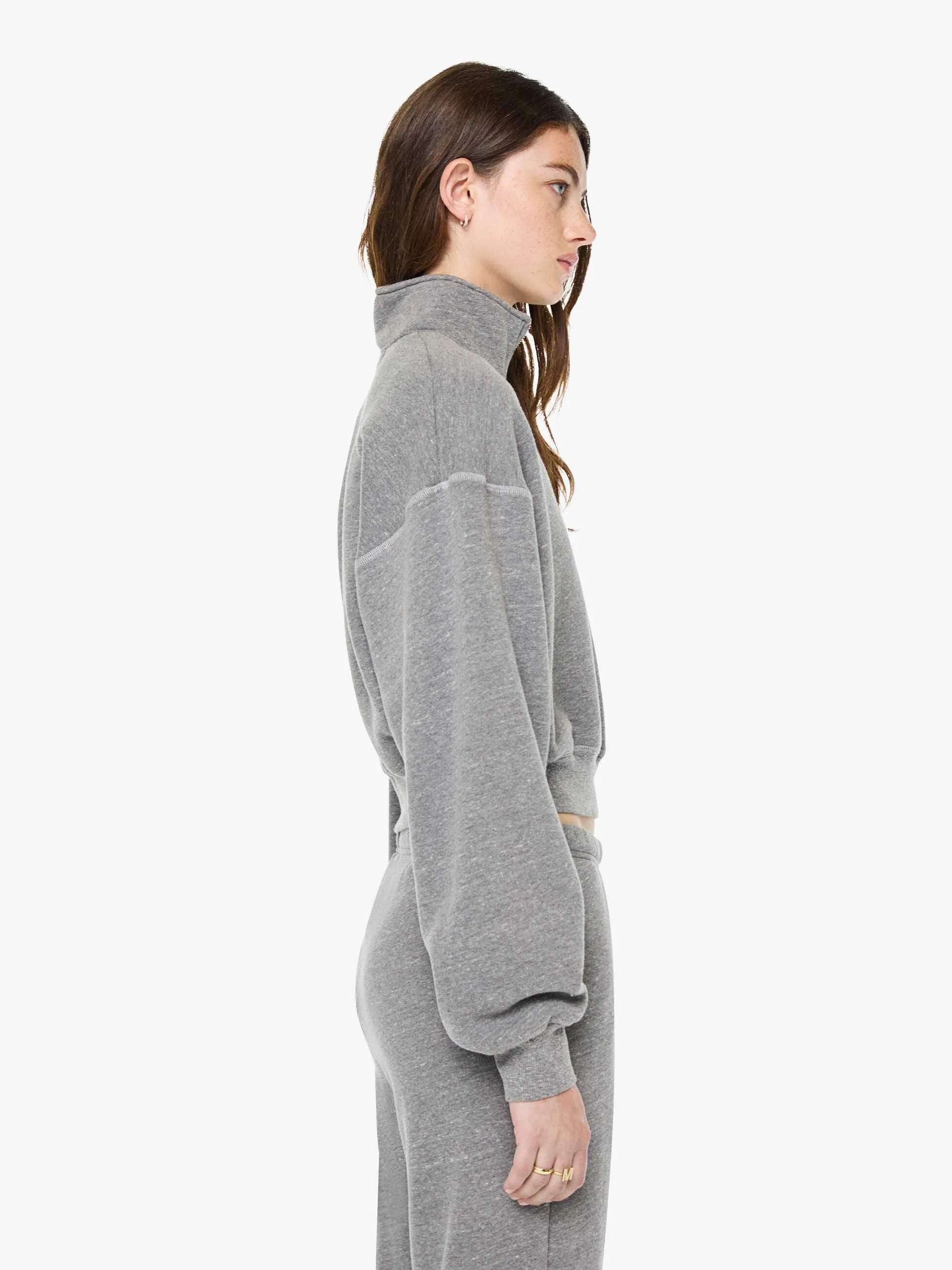 Eterne Cropped Half-Zip Sweatshirt - Dark Heather Grey sold by MOTHER product image thumbnail 3