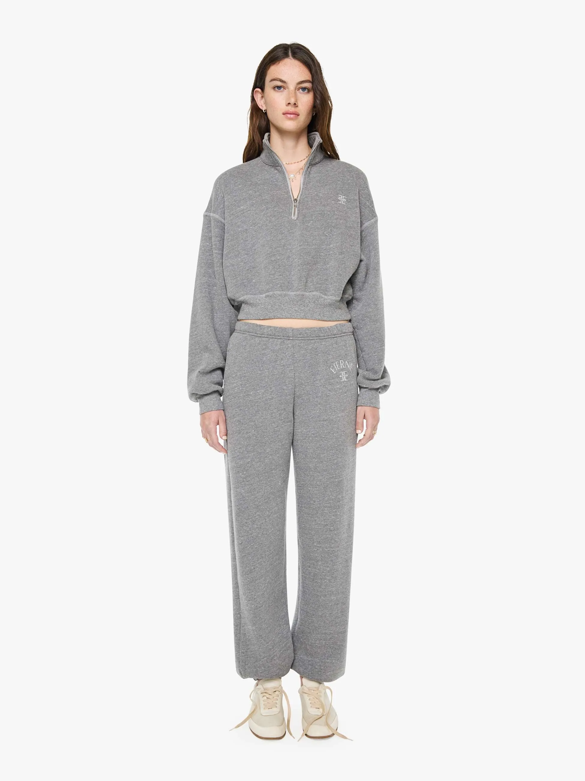 Eterne Cropped Half-Zip Sweatshirt - Dark Heather Grey sold by MOTHER product image thumbnail 5
