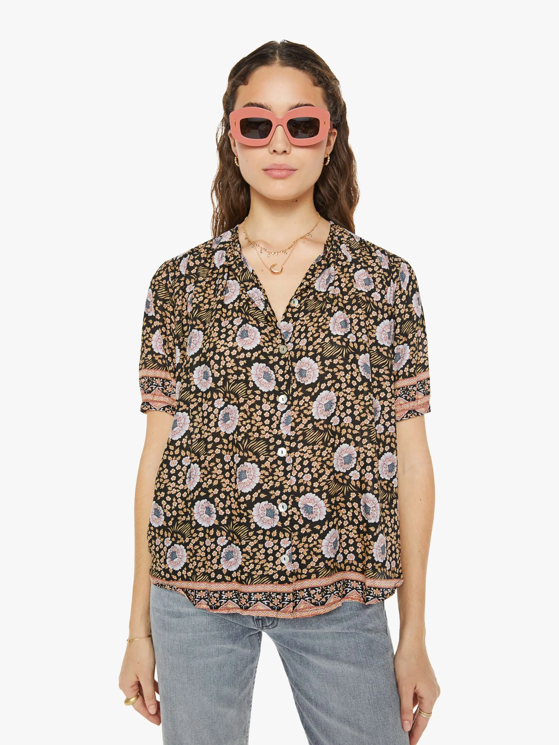 Natalie Martin Remy Top - Vintage Flowers Sepia sold by MOTHER product image thumbnail 2