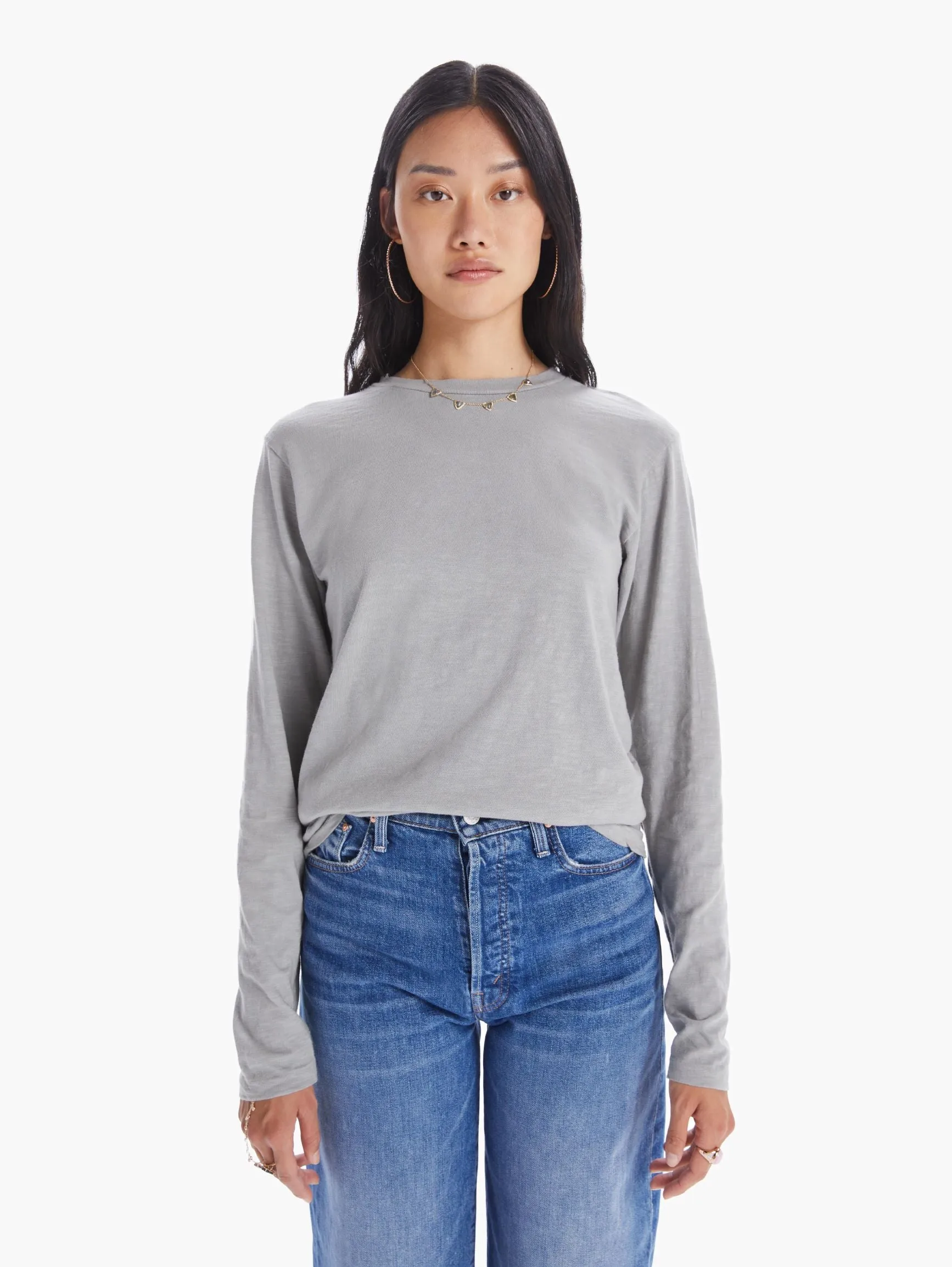 Velva Sheen Rolled Long Sleeve Tee - Grey sold by MOTHER