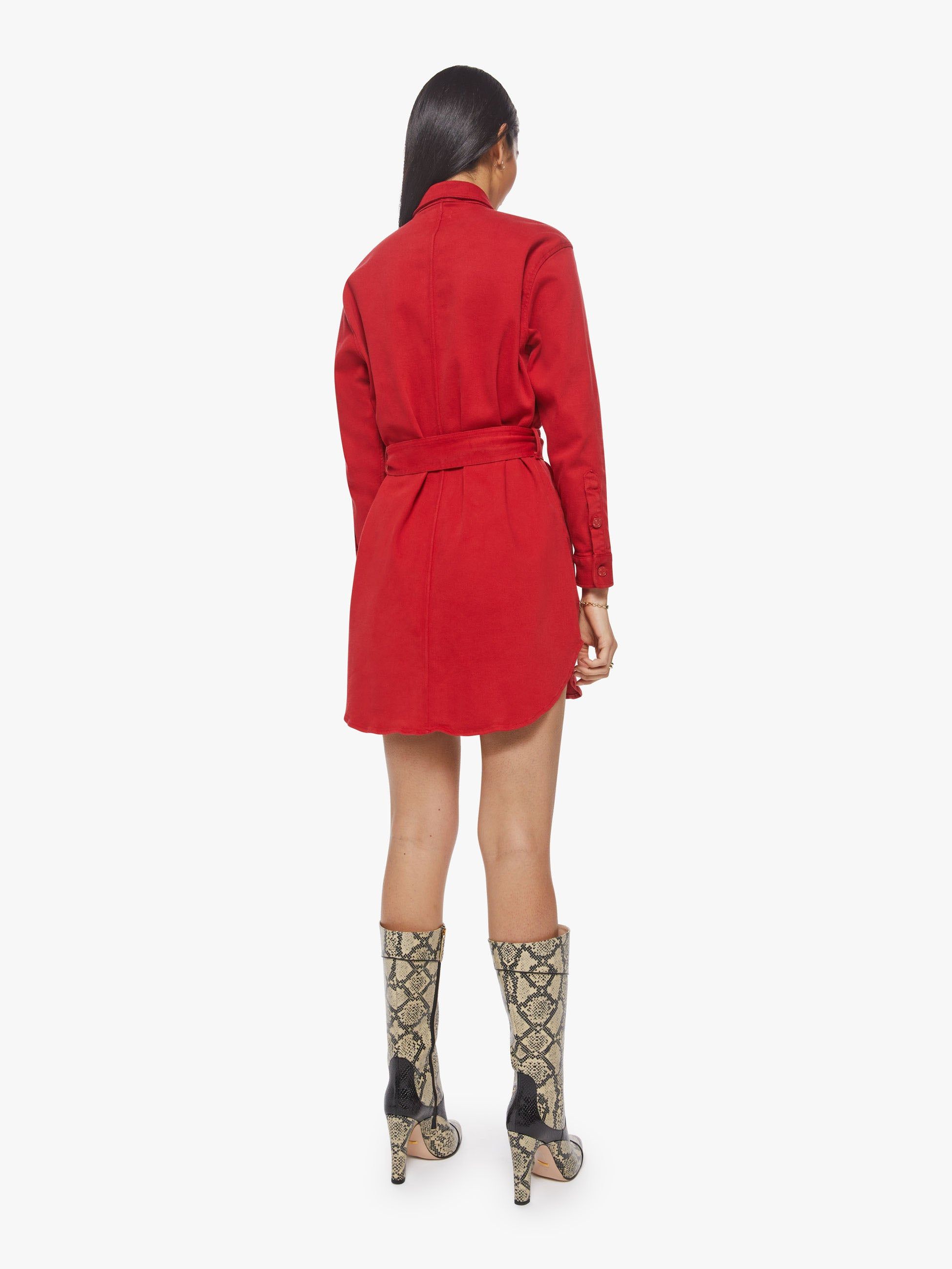 The Cadet Mini Shirt Dress - Haute Red sold by MOTHER product image thumbnail 4