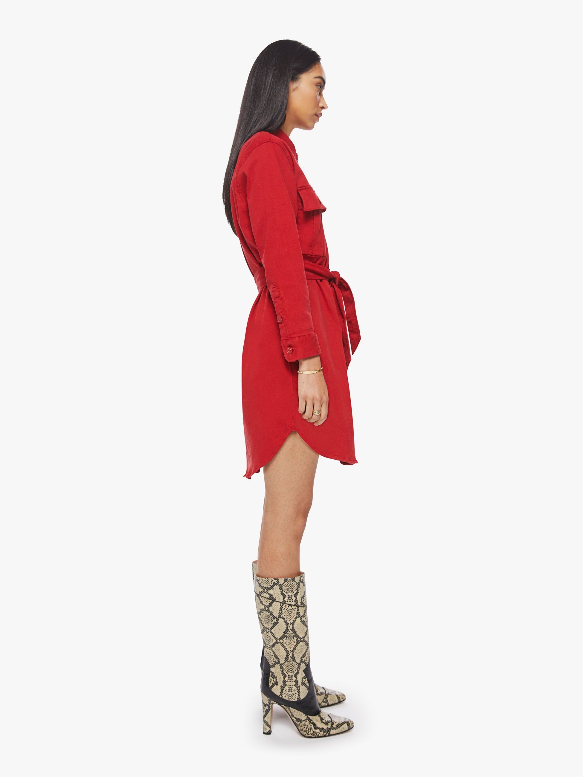 The Cadet Mini Shirt Dress - Haute Red sold by MOTHER product image thumbnail 3