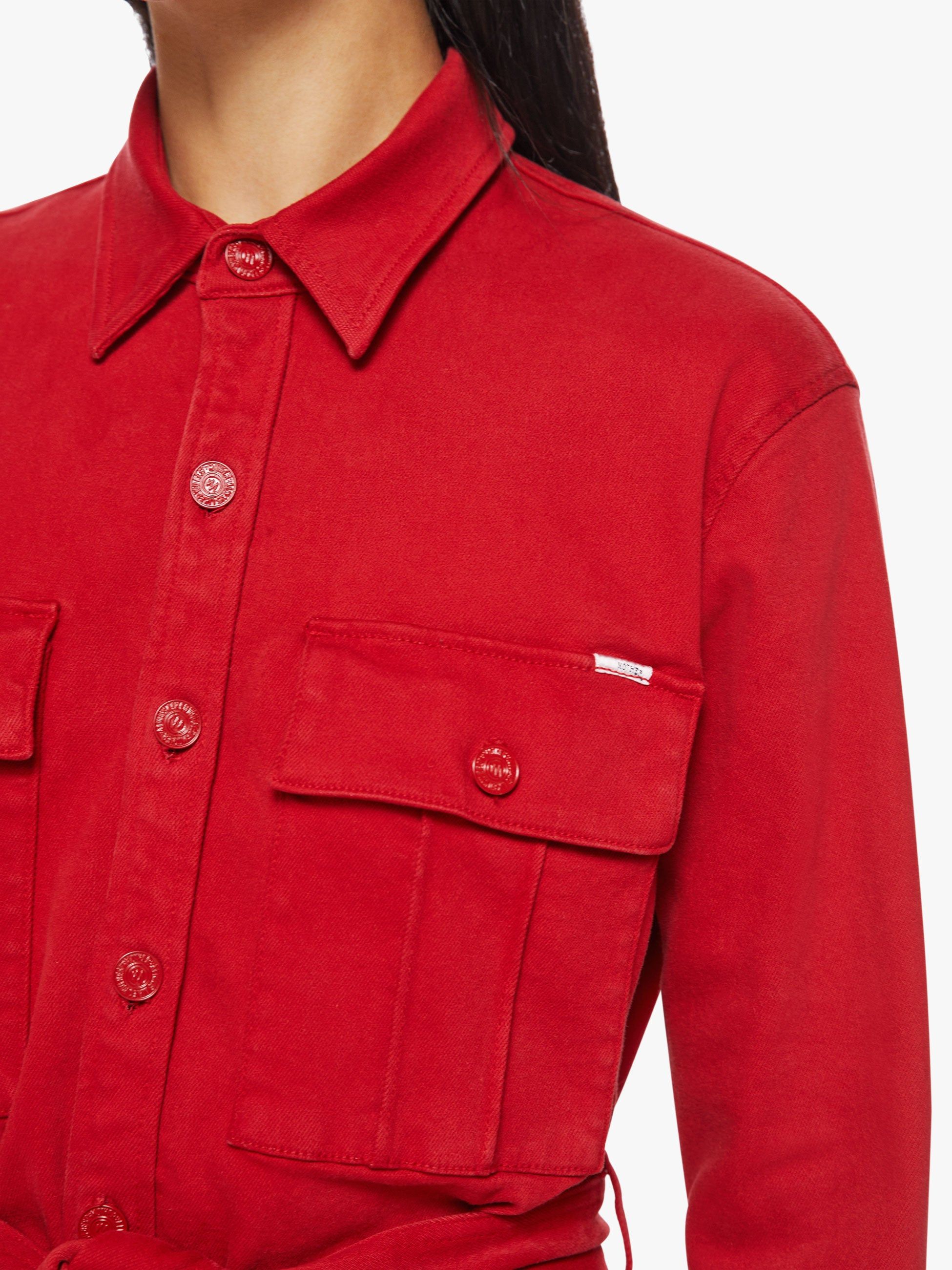 The Cadet Mini Shirt Dress - Haute Red sold by MOTHER product image thumbnail 5