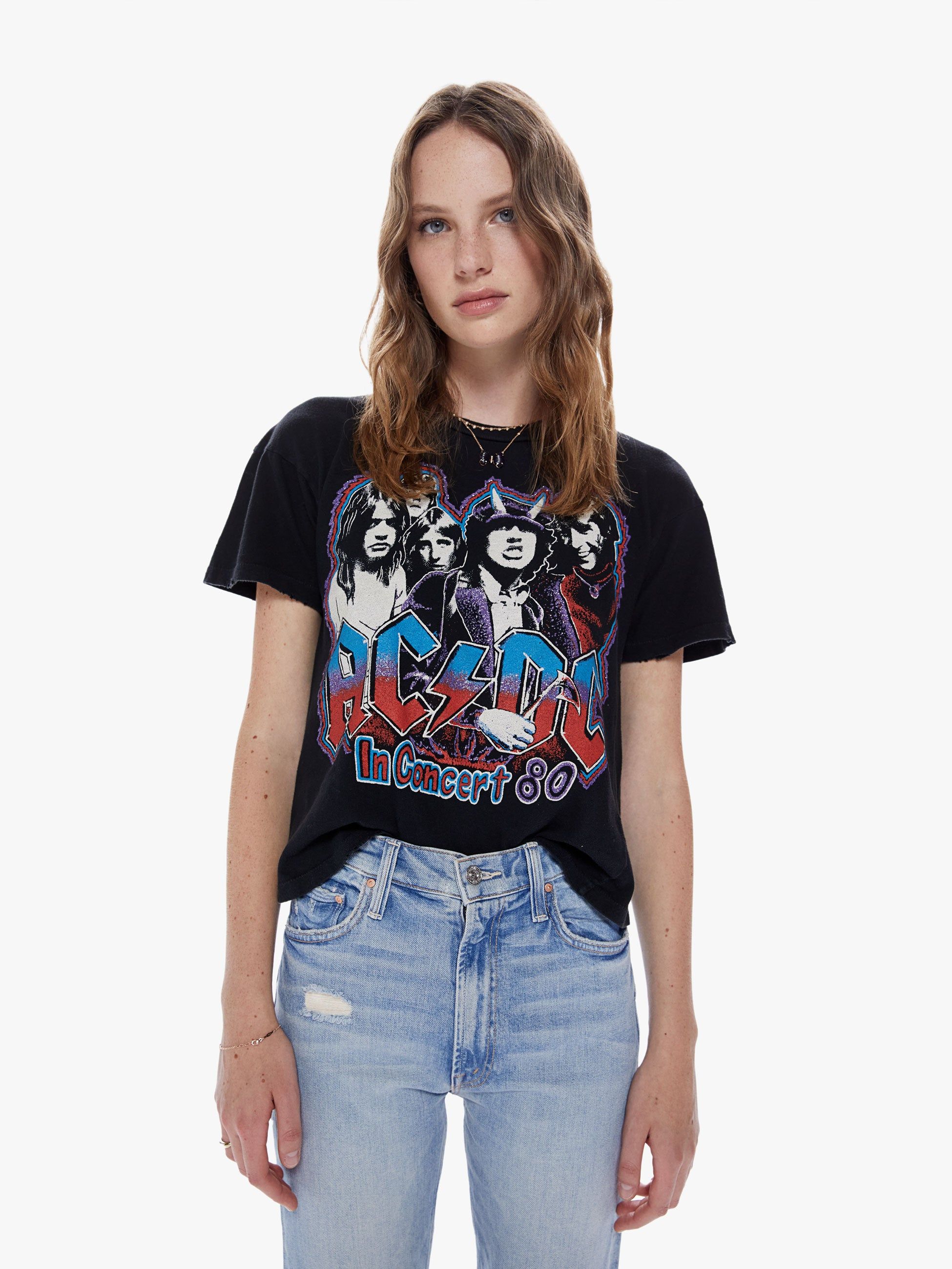 MadeWorn AC/DC 1980 Cropped Tee - Coal sold by MOTHER