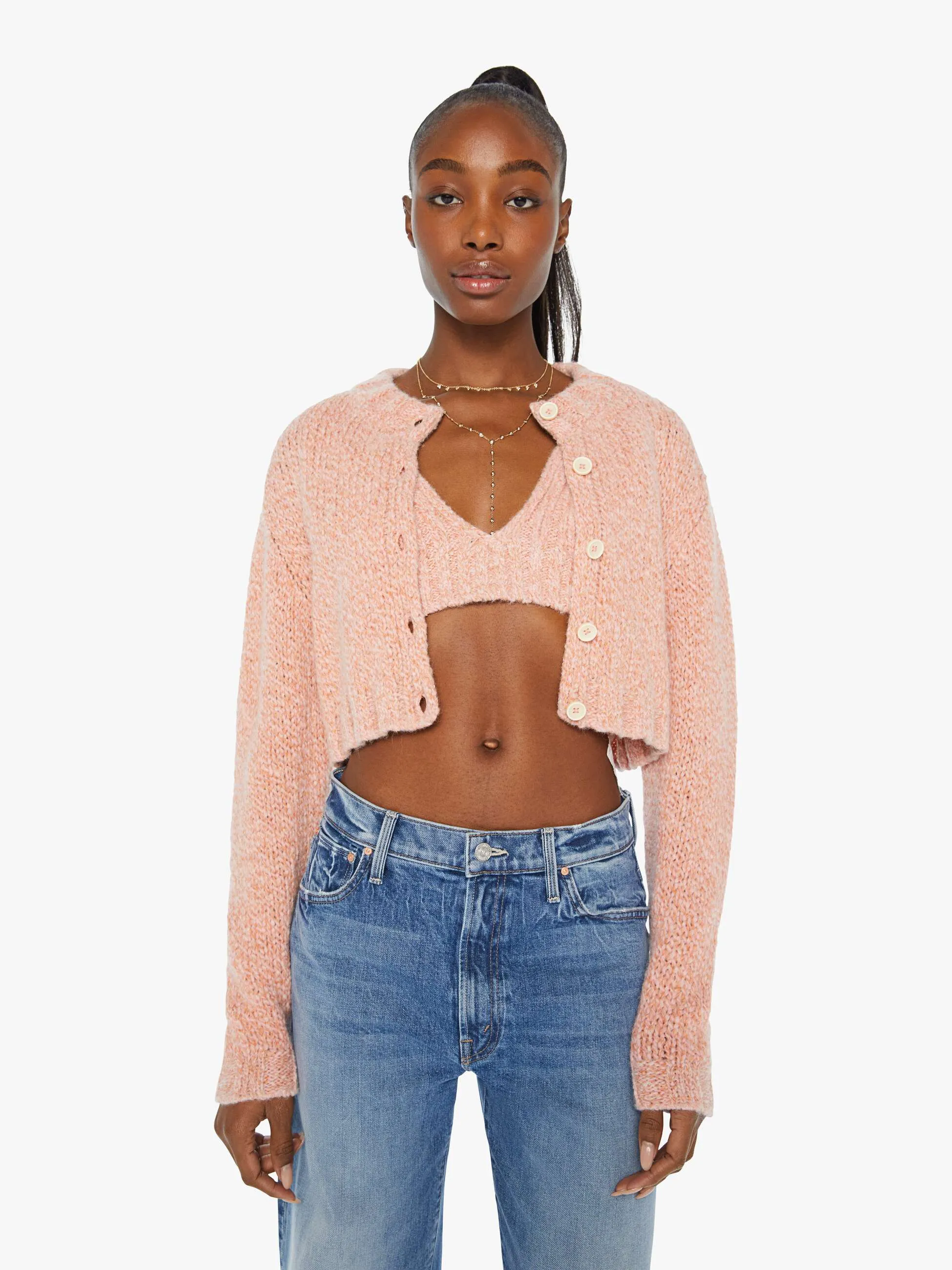 The Crop Cardigan - Peach Fuzz sold by MOTHER