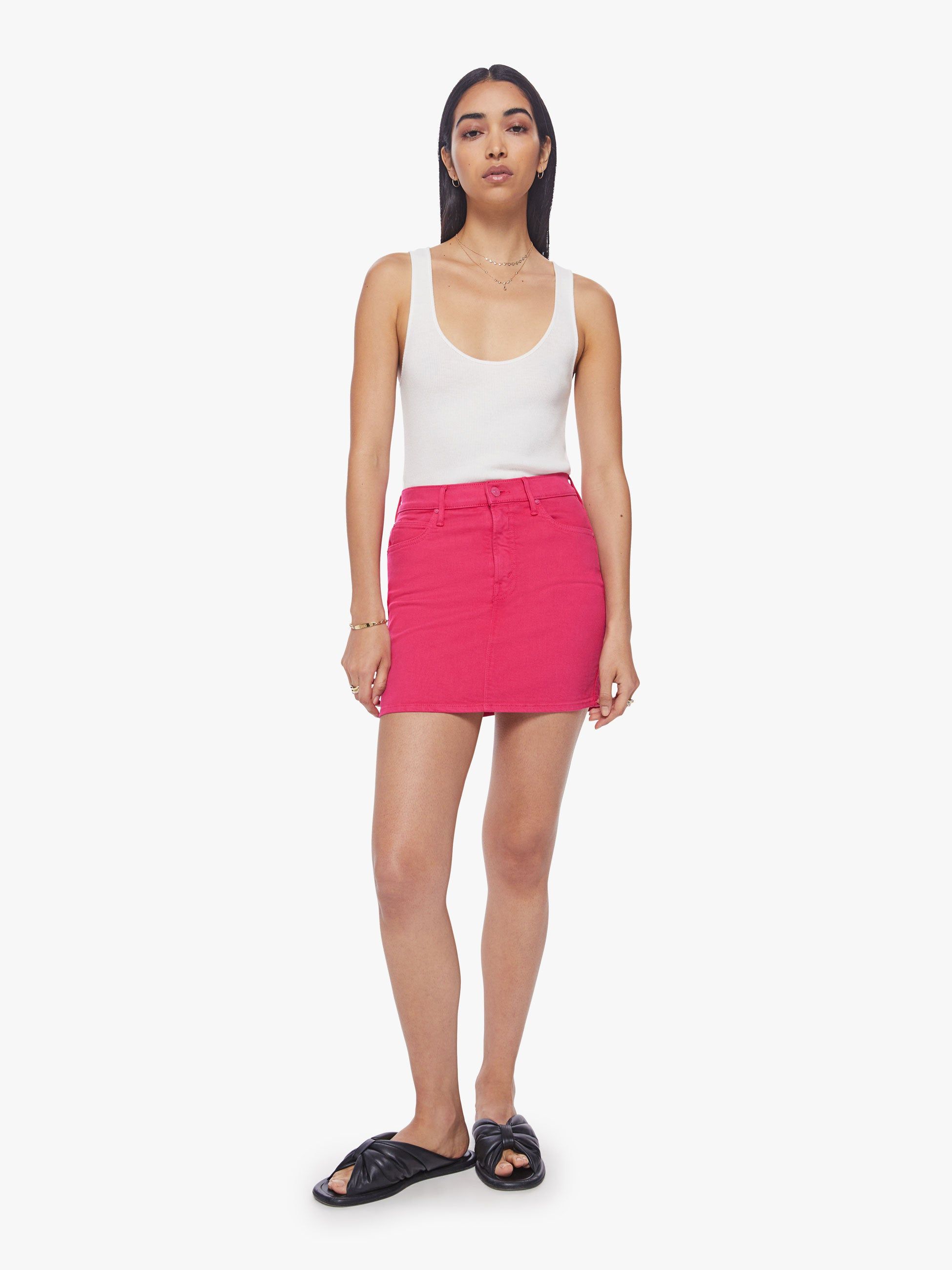 High Waisted Smokin' Double Micro Skirt - Raspberry Sorbet sold by MOTHER