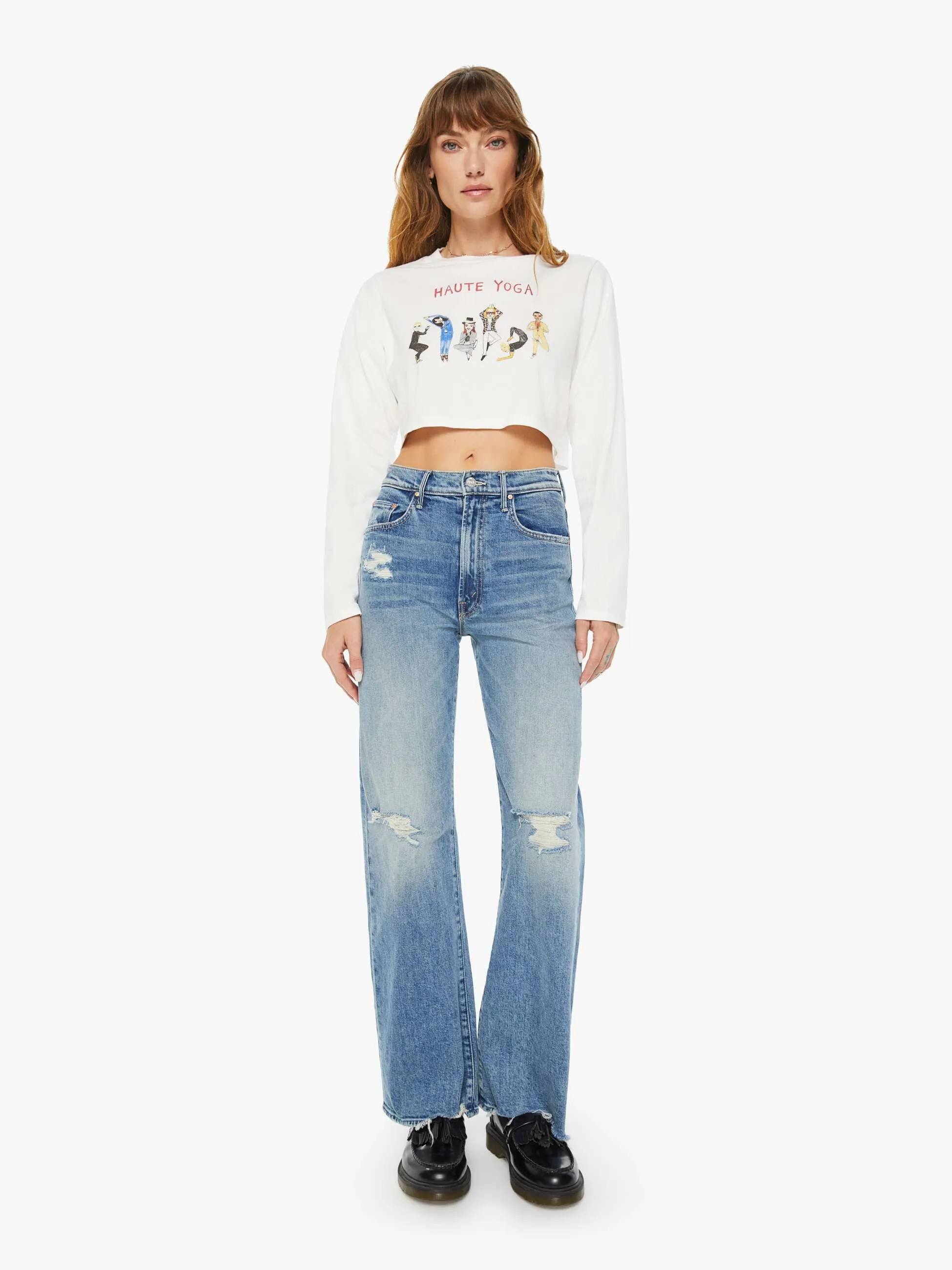 Unfortunate Portrait Haute Yoga Long Sleeve Crop Tee - White sold by MOTHER product image thumbnail 5
