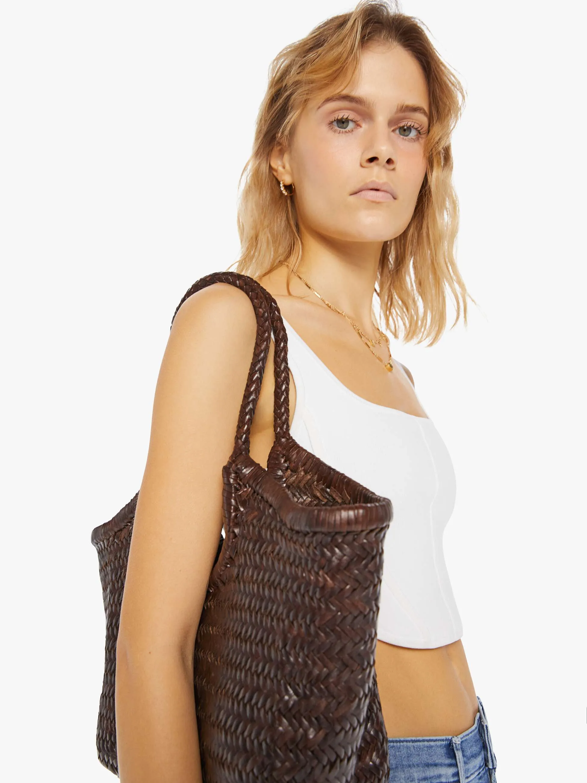 Basket Case Kerala Medium Leather Tote - Marrone Scuro sold by MOTHER product image thumbnail 4