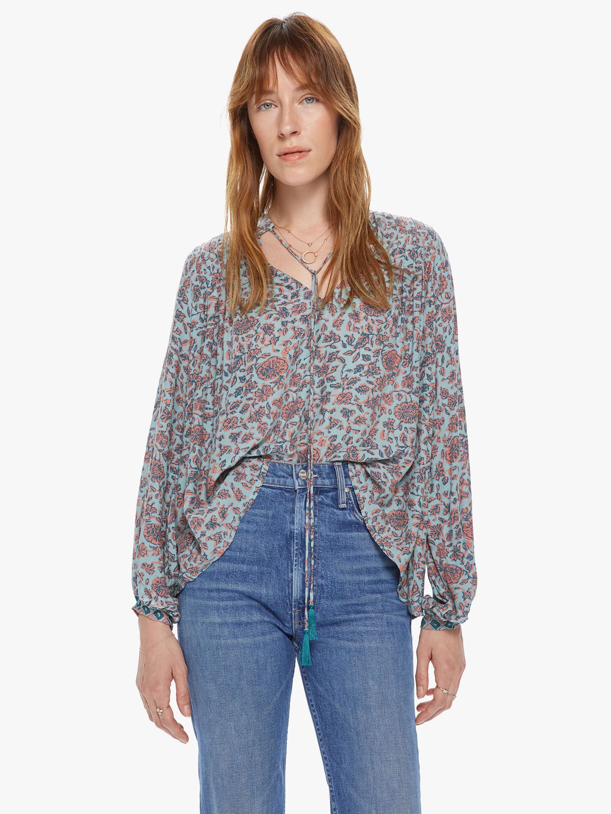 Natalie Martin Lizzy Shirt - Bloom Print Seafoam sold by MOTHER