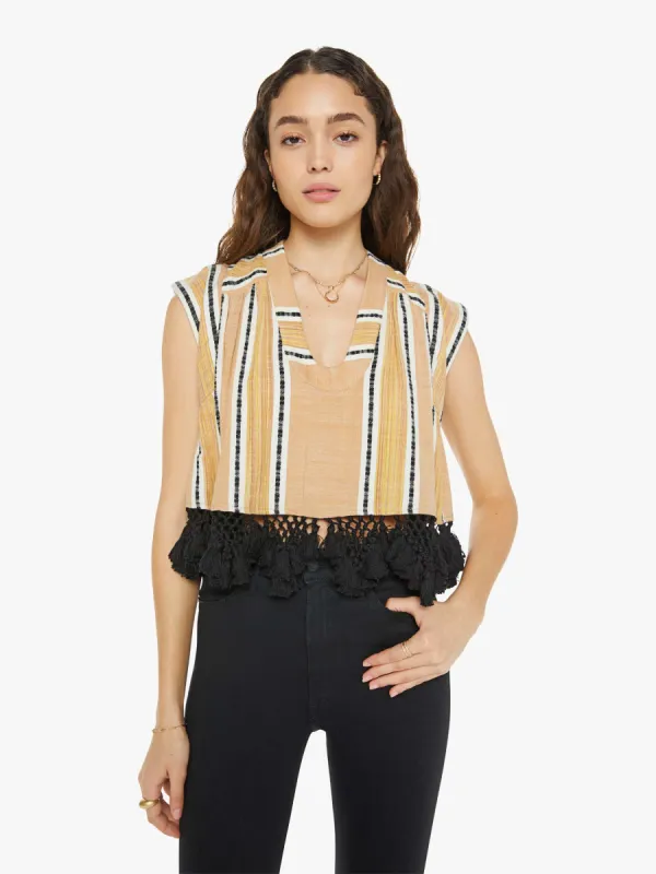 Alix Of Bohemia Nehru Stripe Fringe Top - Ivory Sun sold by MOTHER