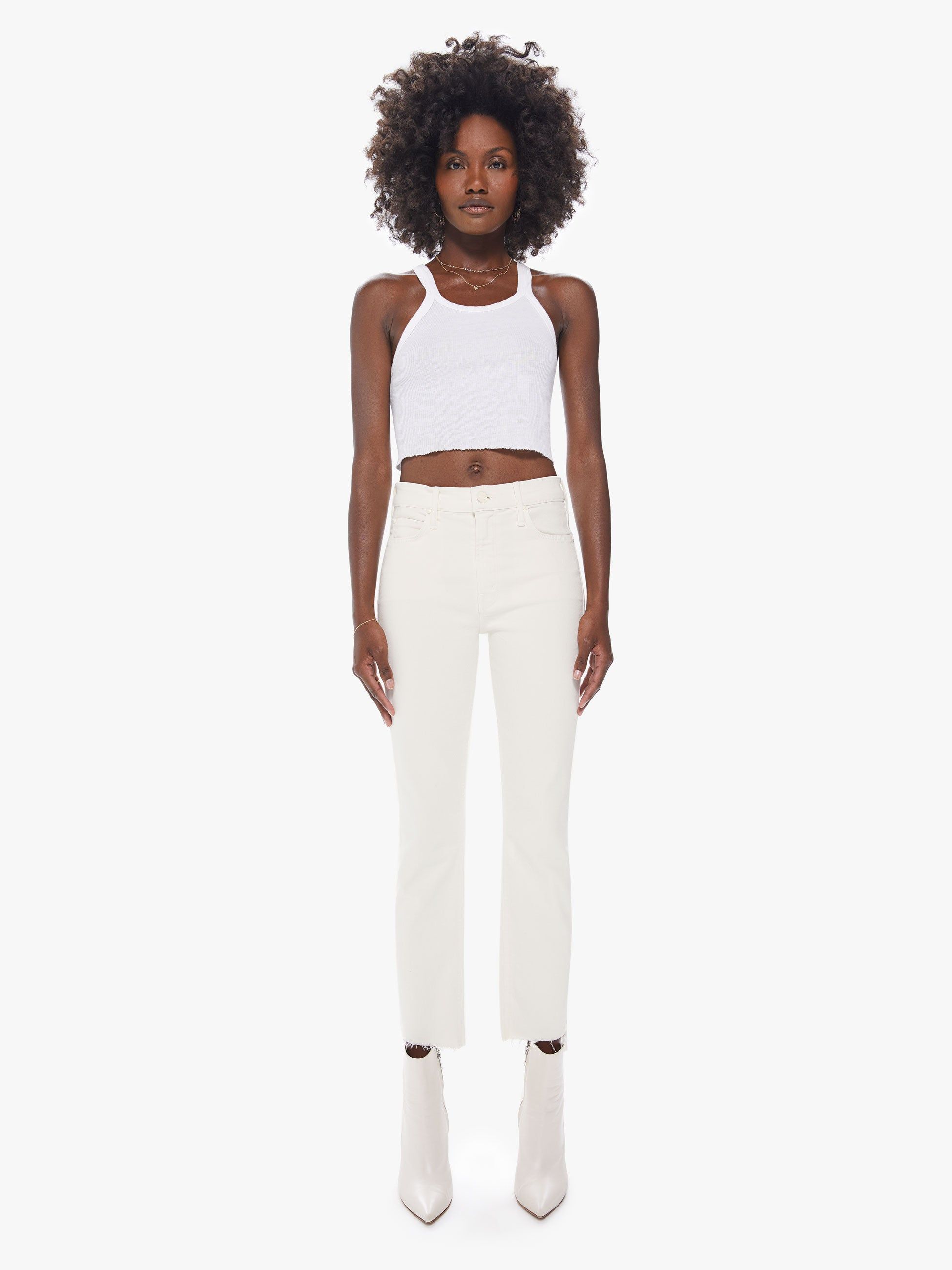 The Mid Rise Dazzler Ankle Step Fray - Antique White sold by MOTHER