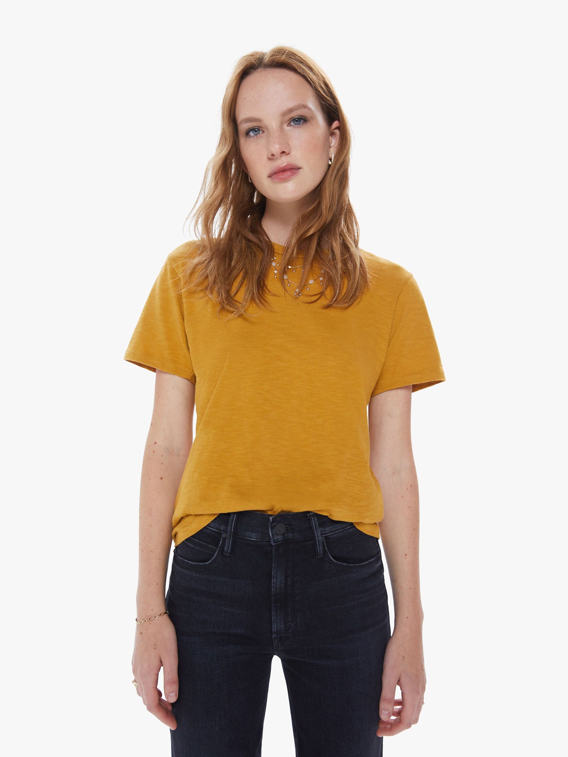 Velva Sheen Rolled Short Sleeve Tee - Mustard sold by MOTHER