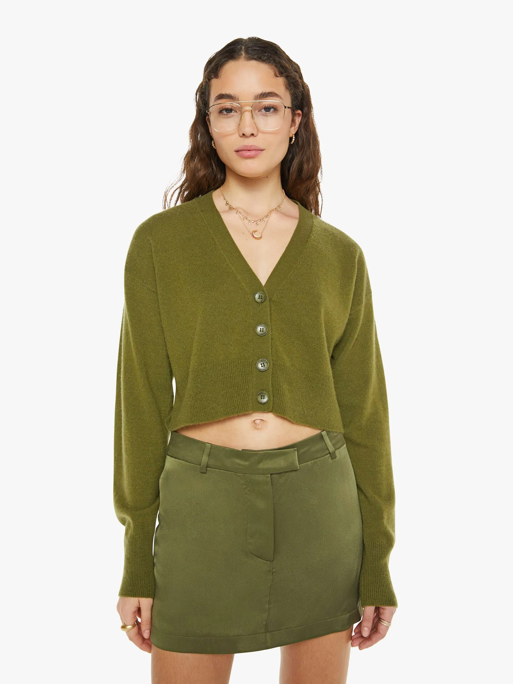 SABLYN Adele Cropped V-Neck Cardigan - Olive sold by MOTHER