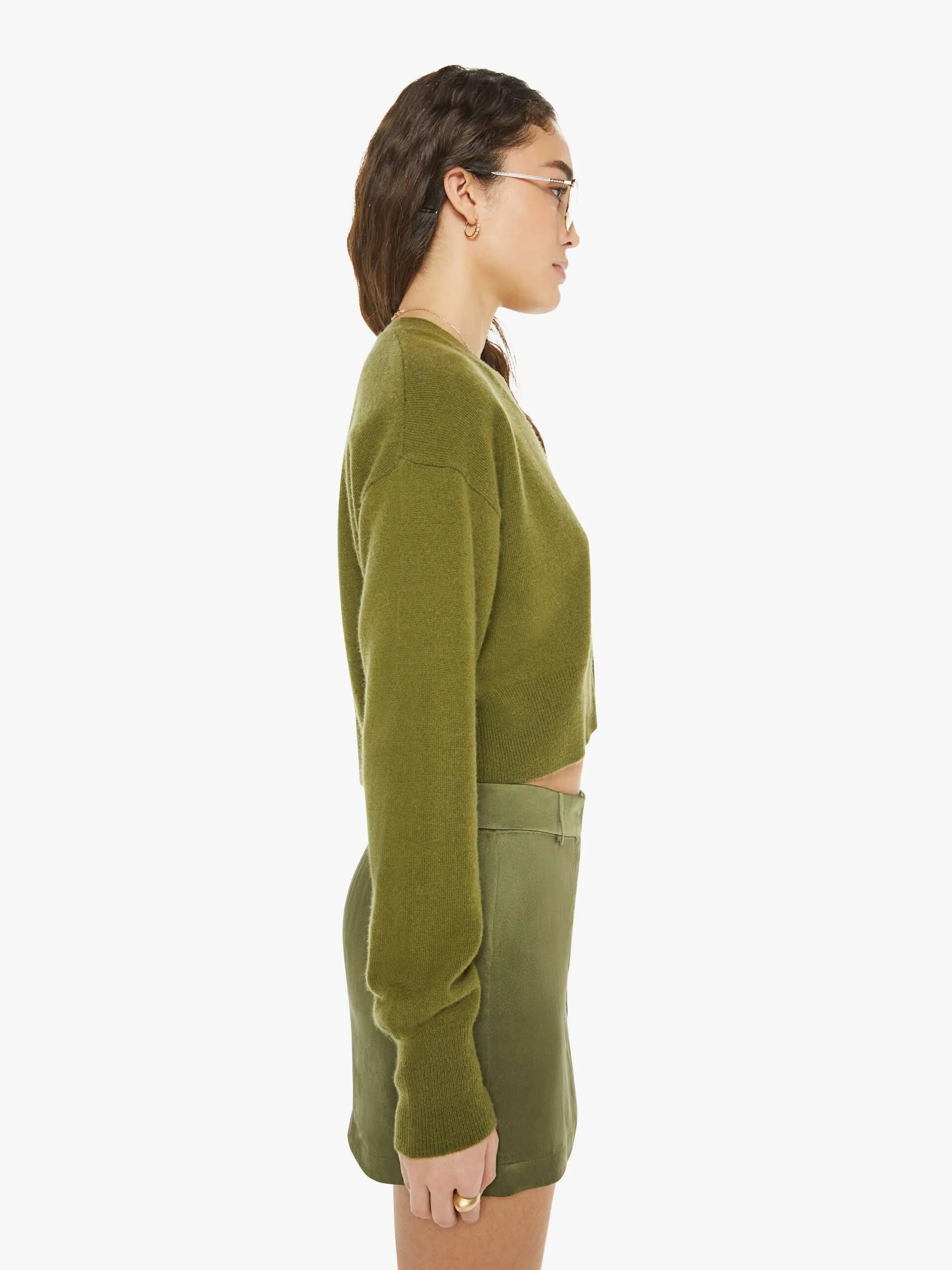 SABLYN Adele Cropped V-Neck Cardigan - Olive sold by MOTHER product image thumbnail 3